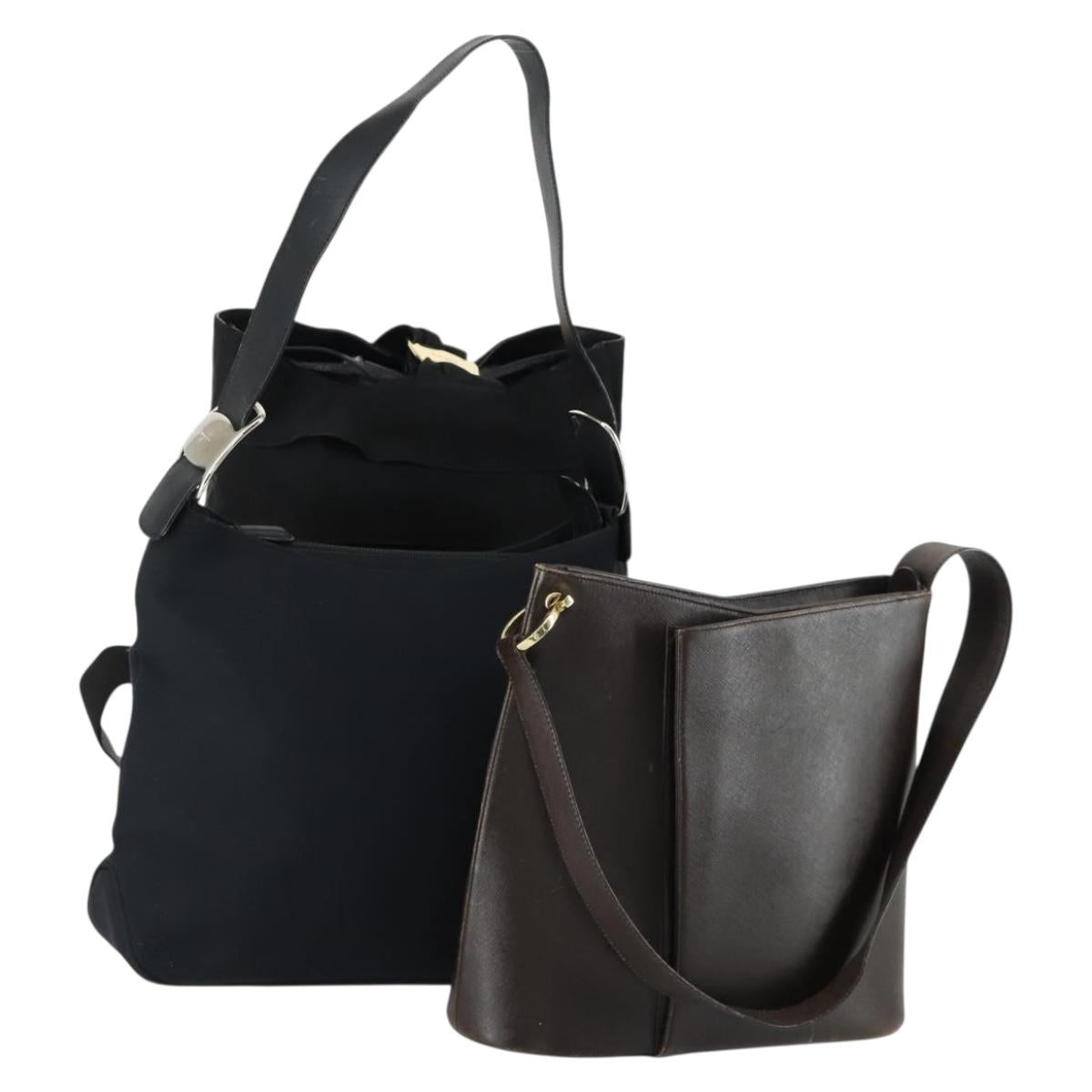 Salvatore Ferragamo Bag Leather Canvas 3 Set Black Brown Navy Auth 158551