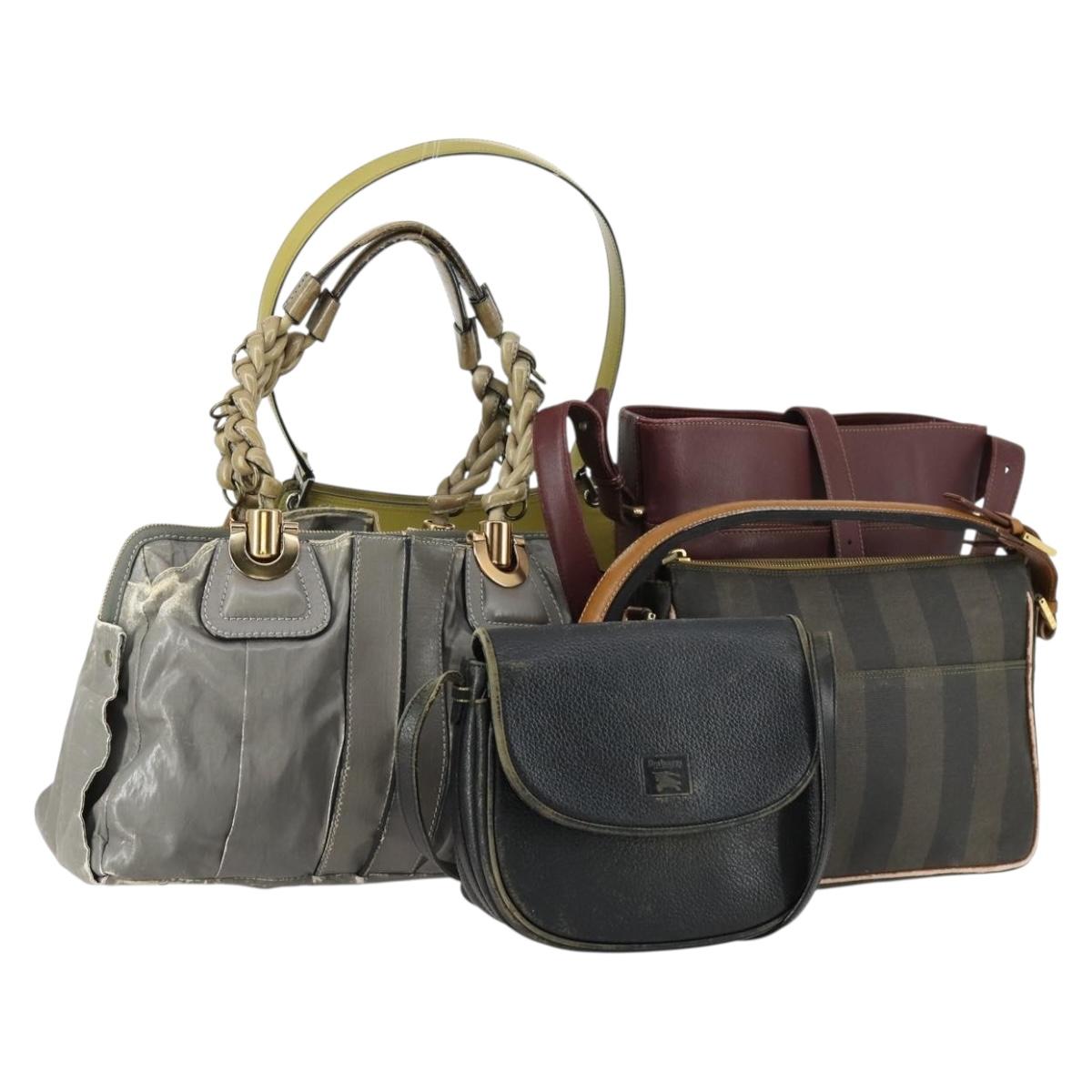 Burberrys Chloe Cartier Fendi BALLY Shoulder Bag Leather 5 Set Black Auth 158553