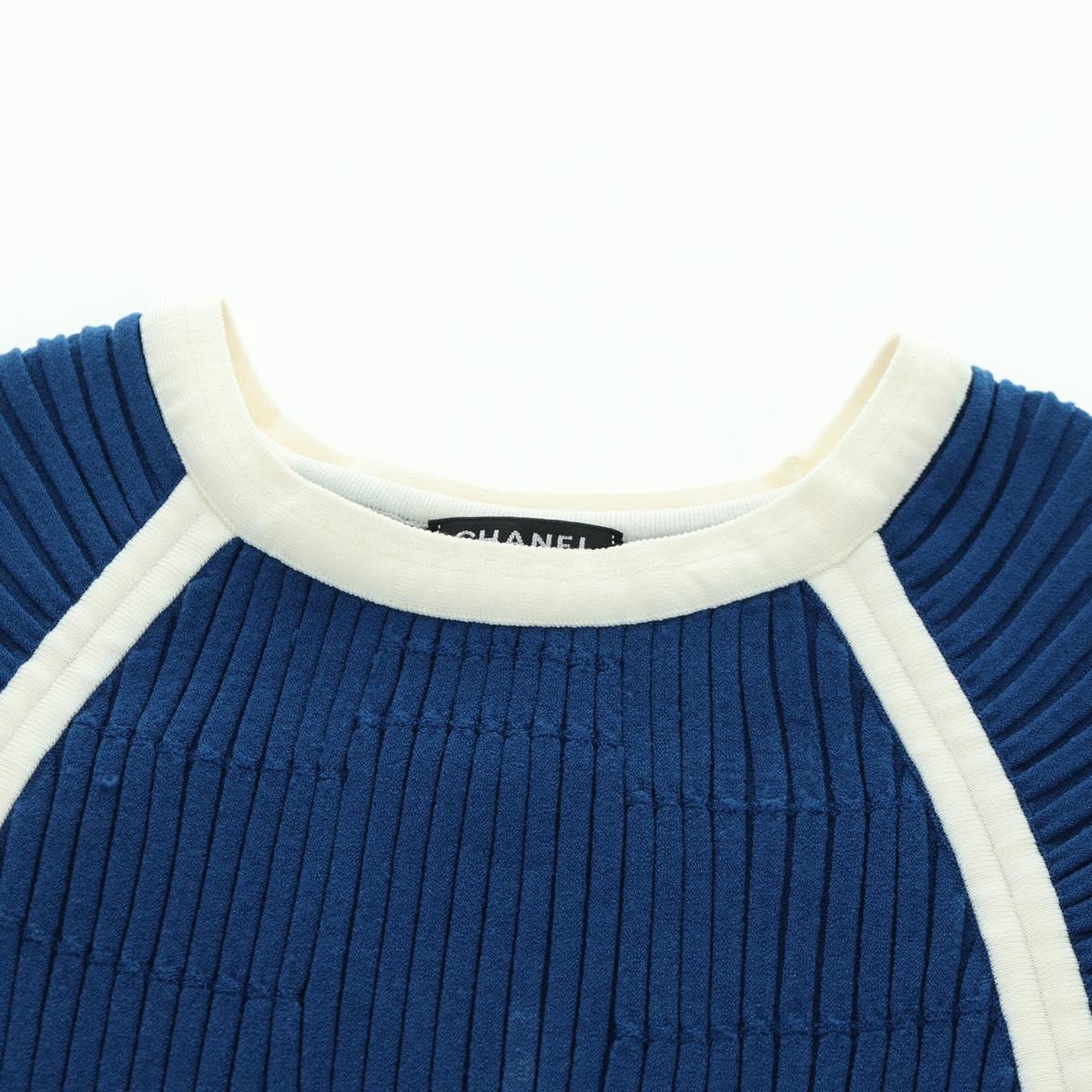 CHANEL Rib Knit Dress Cupra Blue CC Auth 158555M