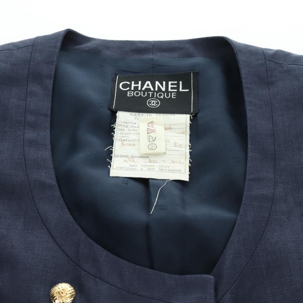 CHANEL jacket Skirt Setup Linen Navy CC Auth 158556M