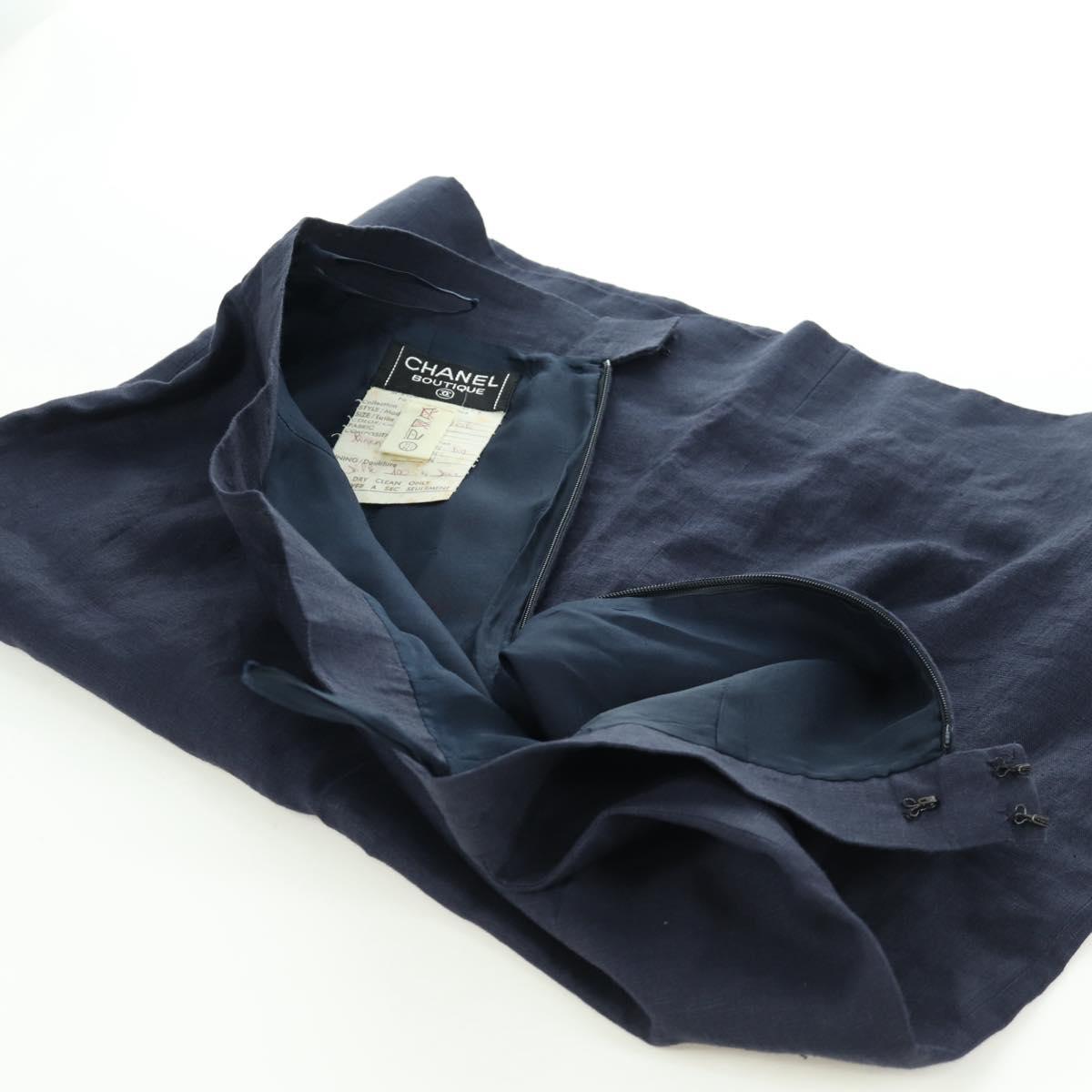 CHANEL jacket Skirt Setup Linen Navy CC Auth 158556M