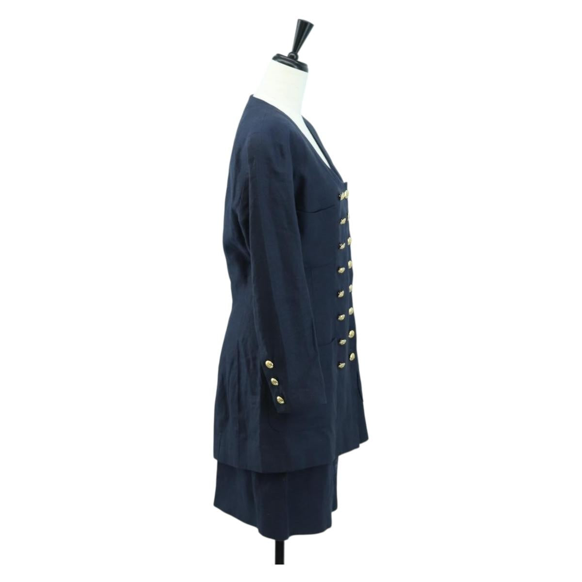 CHANEL jacket Skirt Setup Linen Navy CC Auth 158556M