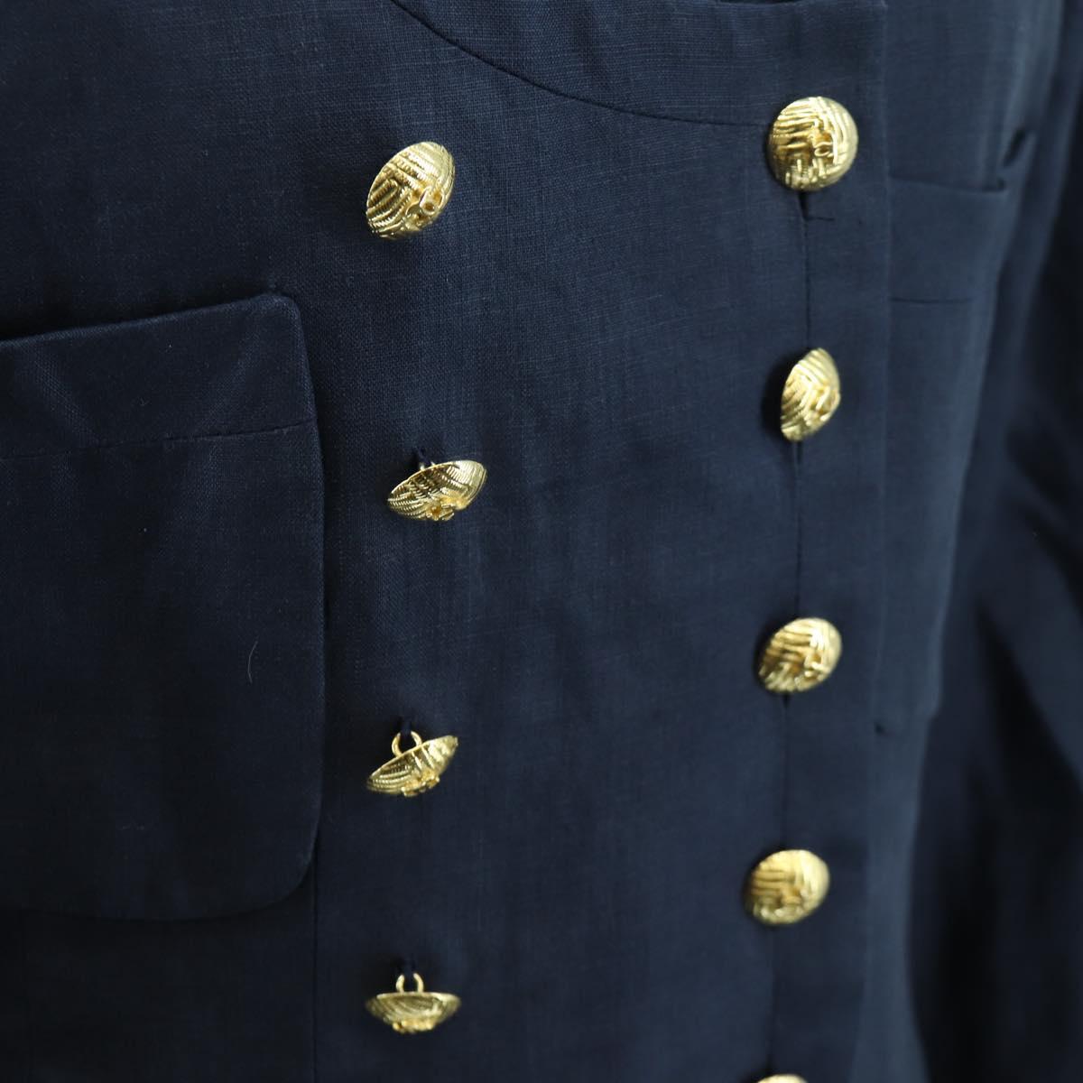 CHANEL jacket Skirt Setup Linen Navy CC Auth 158556M