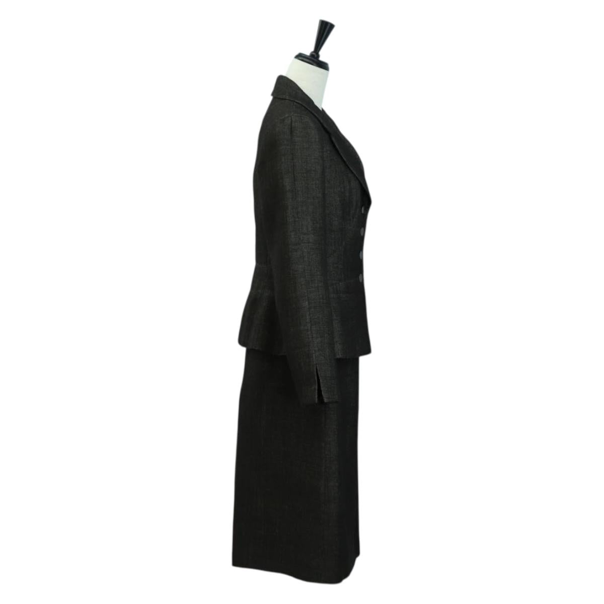 CHANEL jacket Skirt Setup Wool Brown CC Auth 158559M