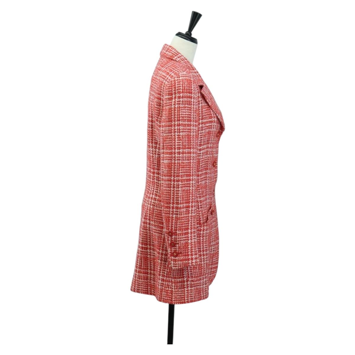 CHANEL Jacket Tweed Red CC Auth 158560M