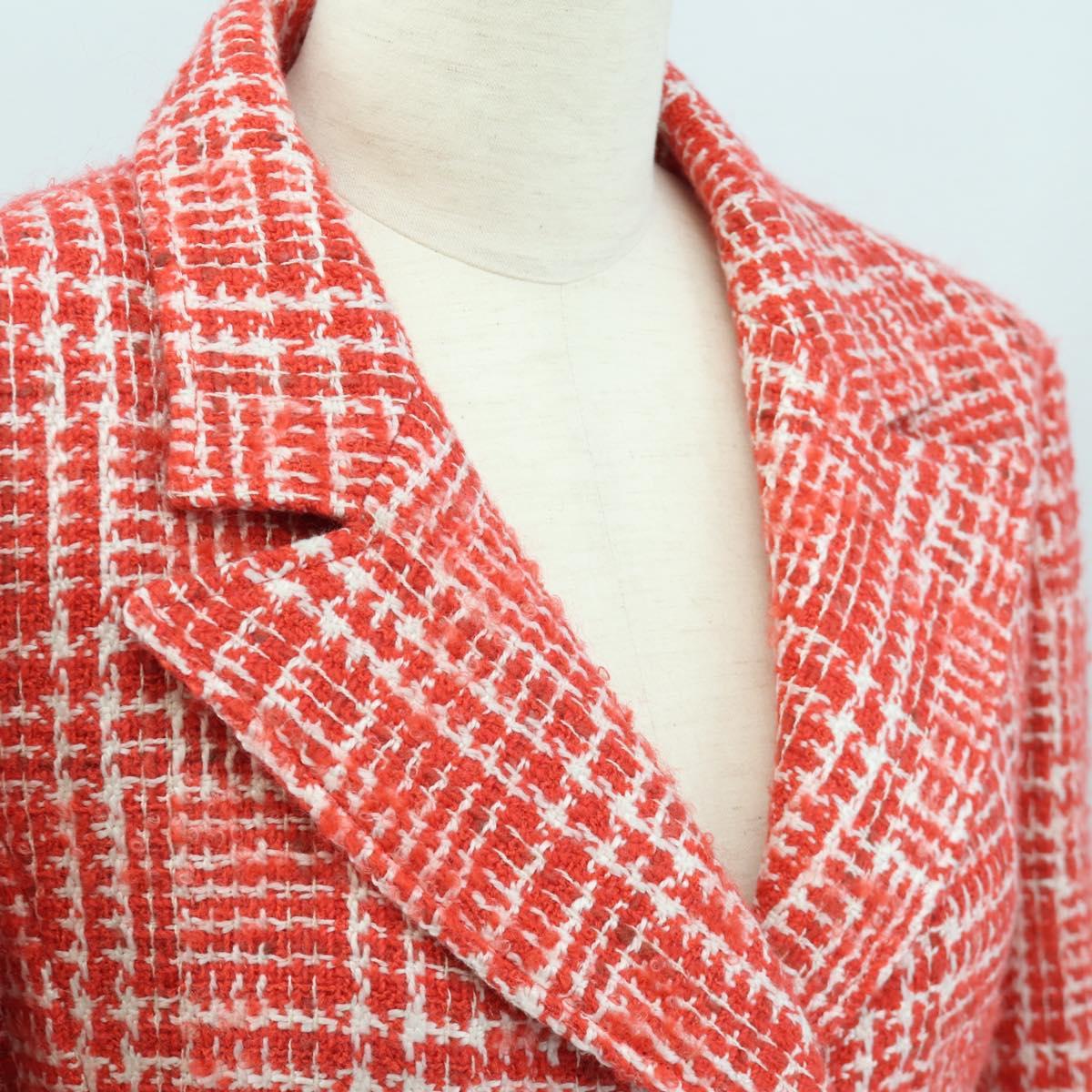 CHANEL Jacket Tweed Red CC Auth 158560M