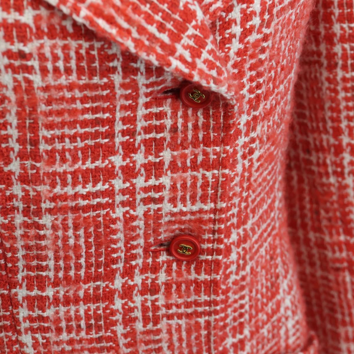 CHANEL Jacket Tweed Red CC Auth 158560M