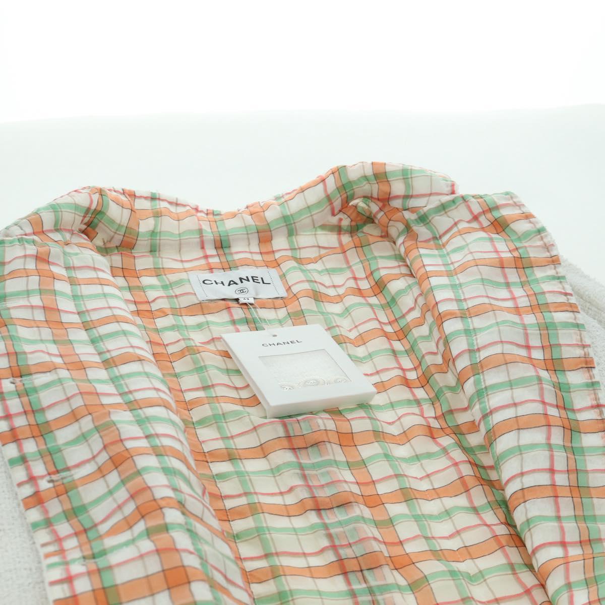 CHANEL Jacket Tweed White CC Auth 158561SM