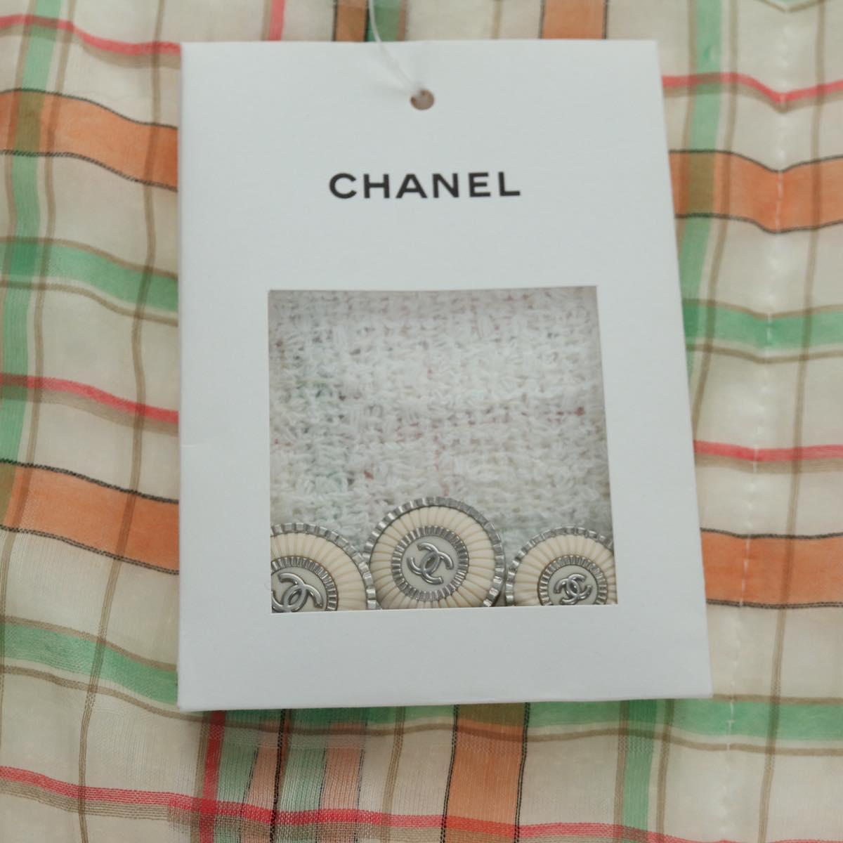 CHANEL Jacket Tweed White CC Auth 158561SM