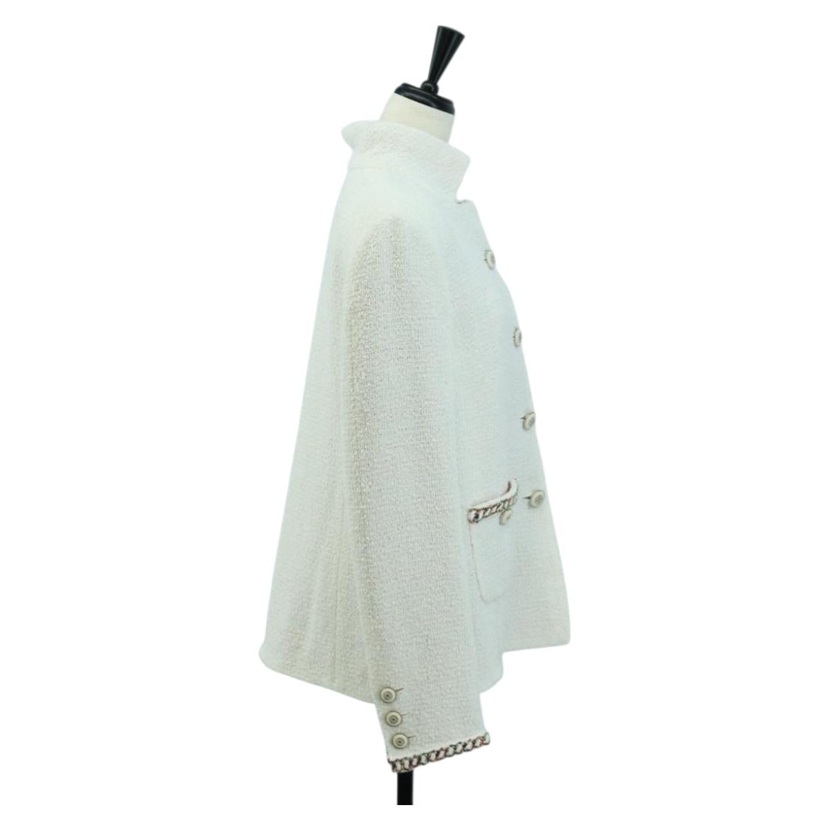 CHANEL Jacket Tweed White CC Auth 158561SM