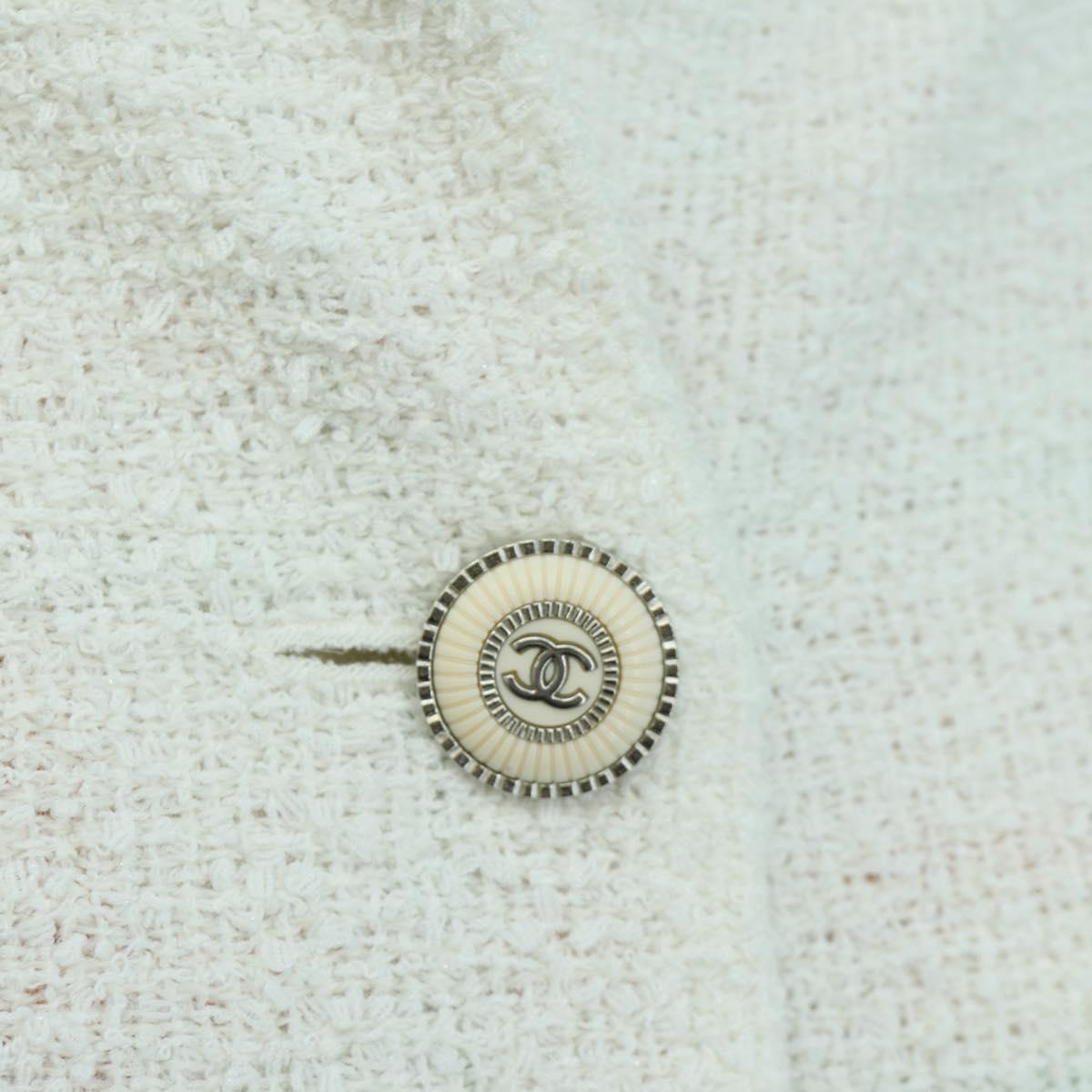 CHANEL Jacket Tweed White CC Auth 158561SM