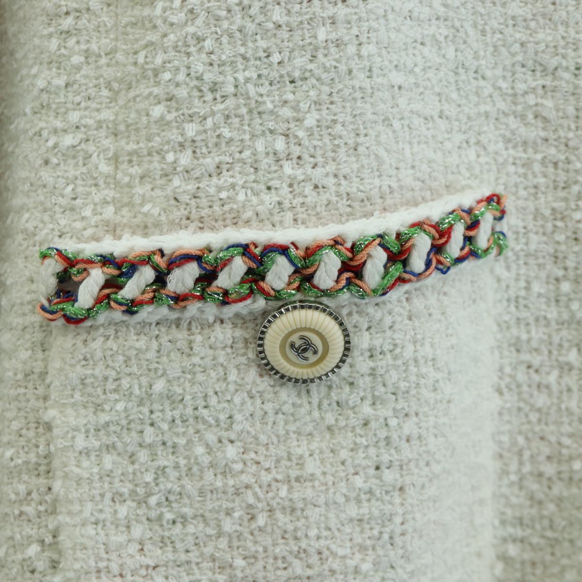 CHANEL Jacket Tweed White CC Auth 158561SM