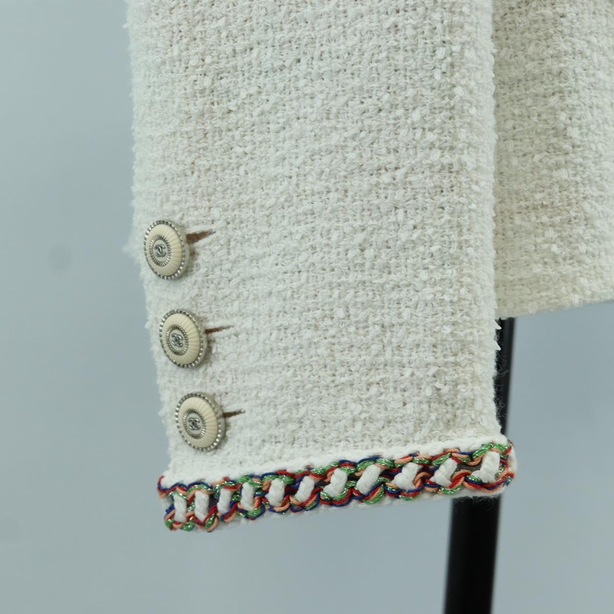 CHANEL Jacket Tweed White CC Auth 158561SM