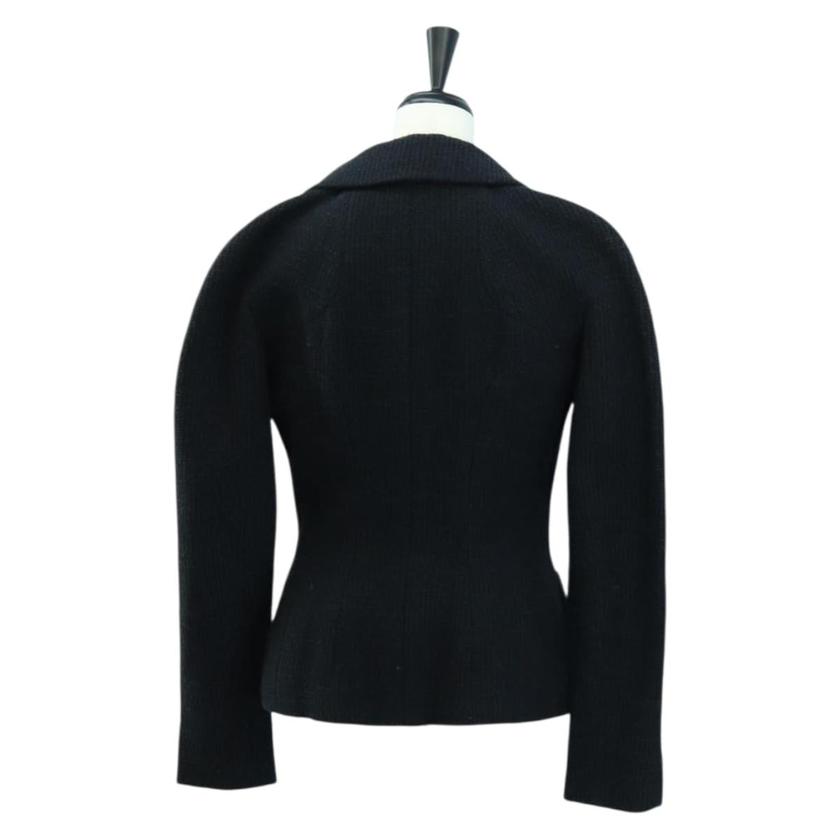 CHANEL Jacket Tweed Black CC Auth 158562M