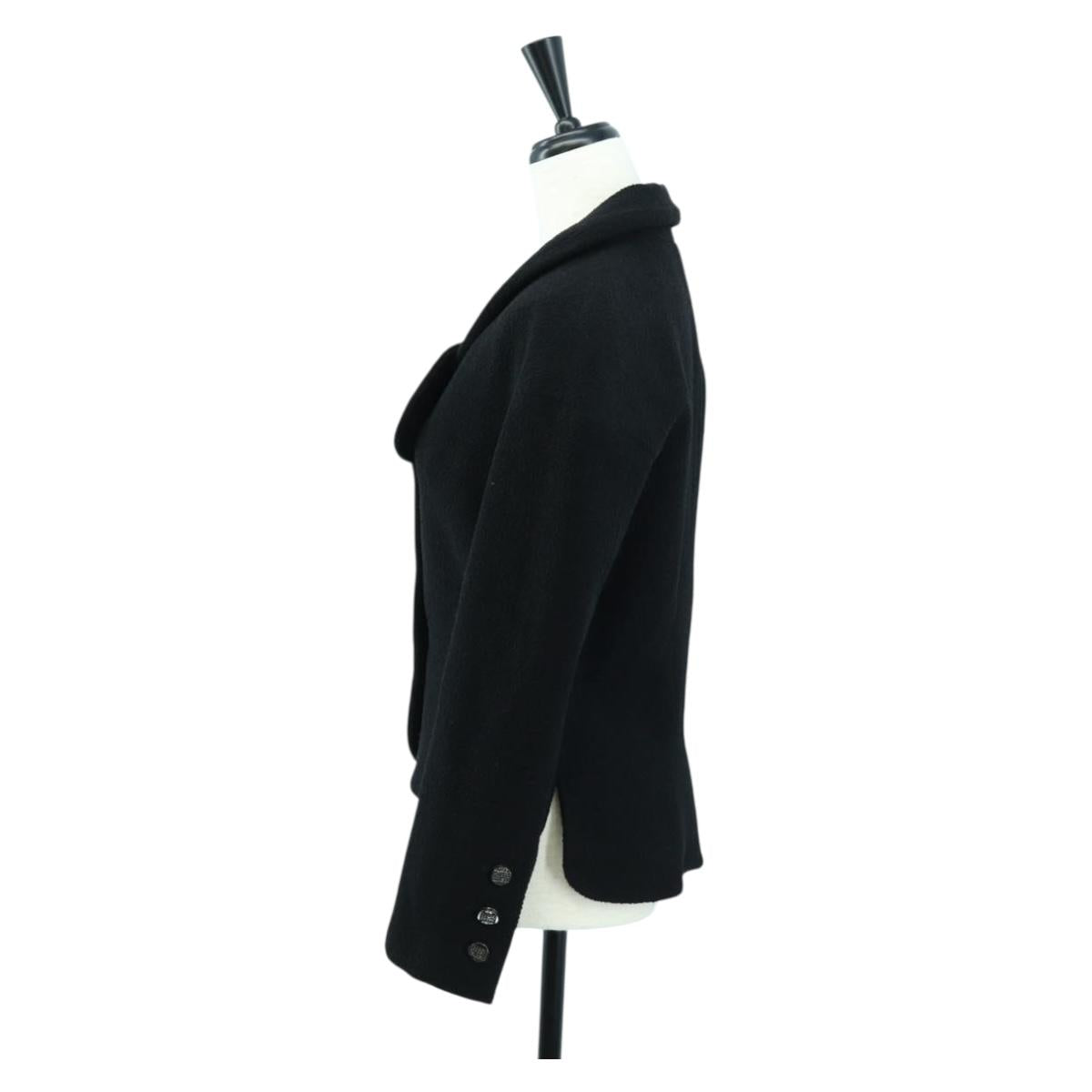 CHANEL Jacket Wool Black CC Auth 158564M