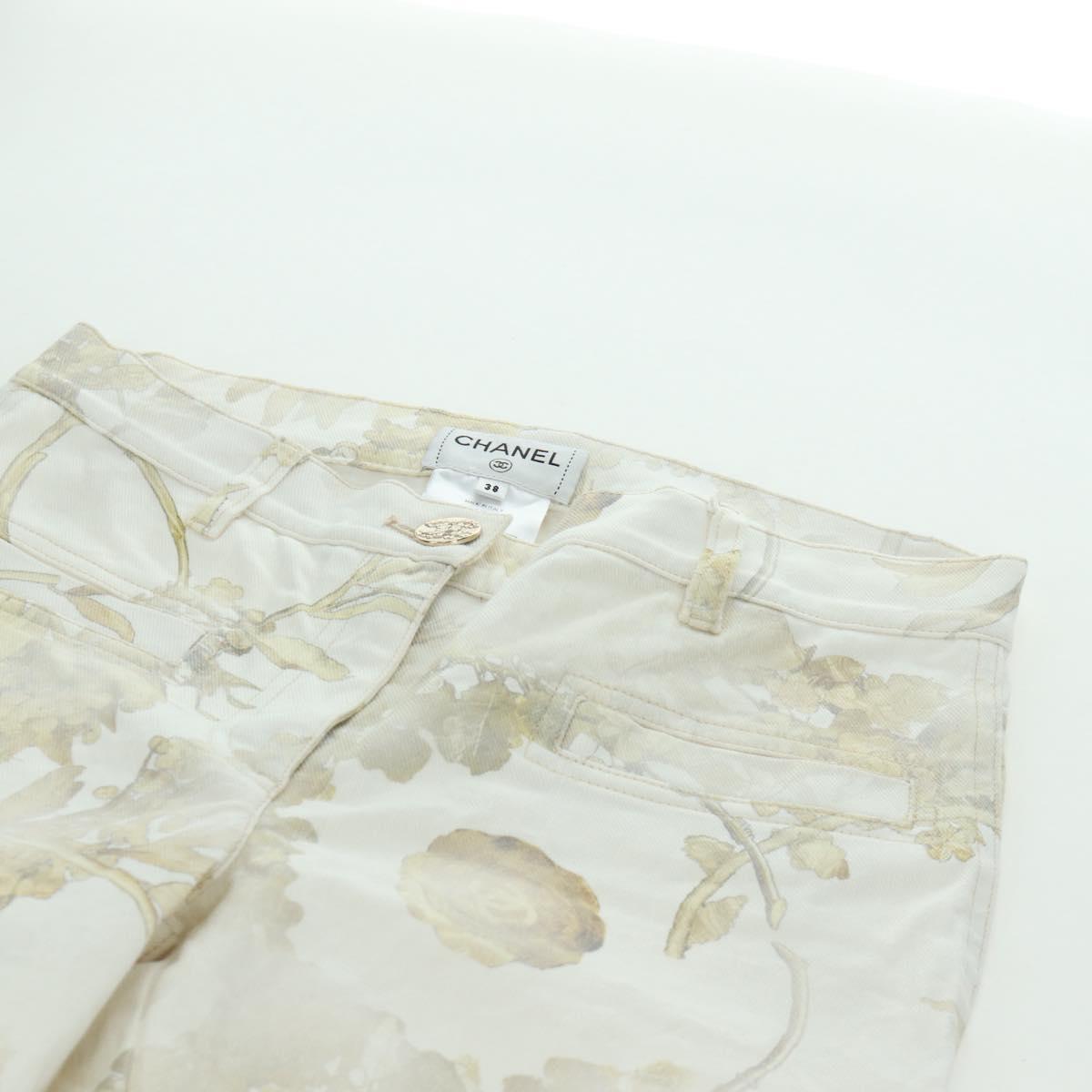 CHANEL Botanical Denim Pants Cotton White CC Auth 158566M