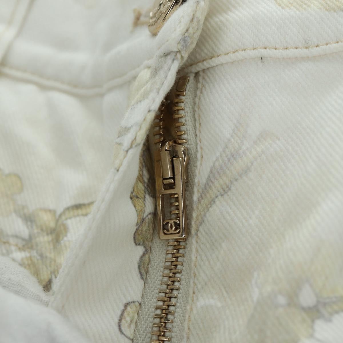 CHANEL Botanical Denim Pants Cotton White CC Auth 158566M