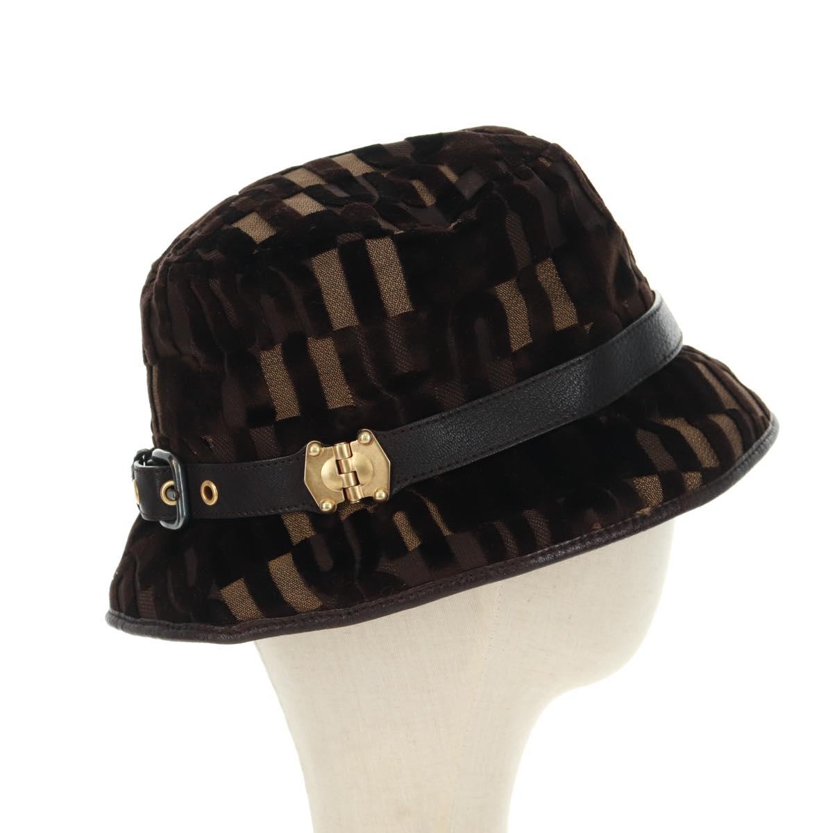 Miu Miu Bucket Hat Velor M Brown Auth 158573M