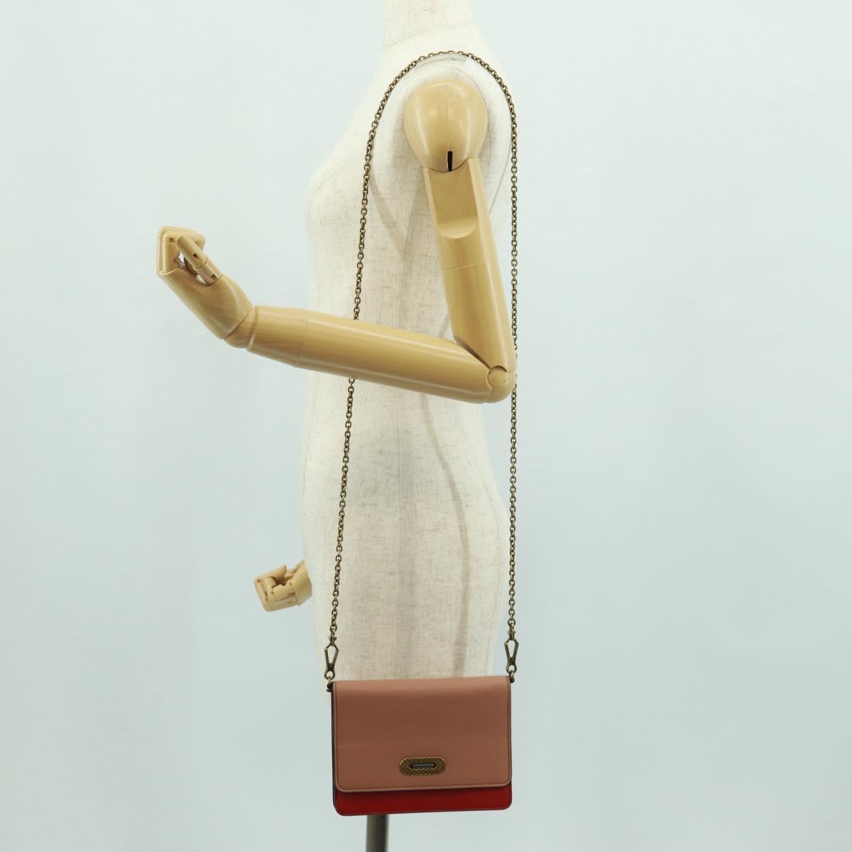 BOTTEGA VENETA Chain Shoulder Bag Leather Red Gold Auth 158578SAV