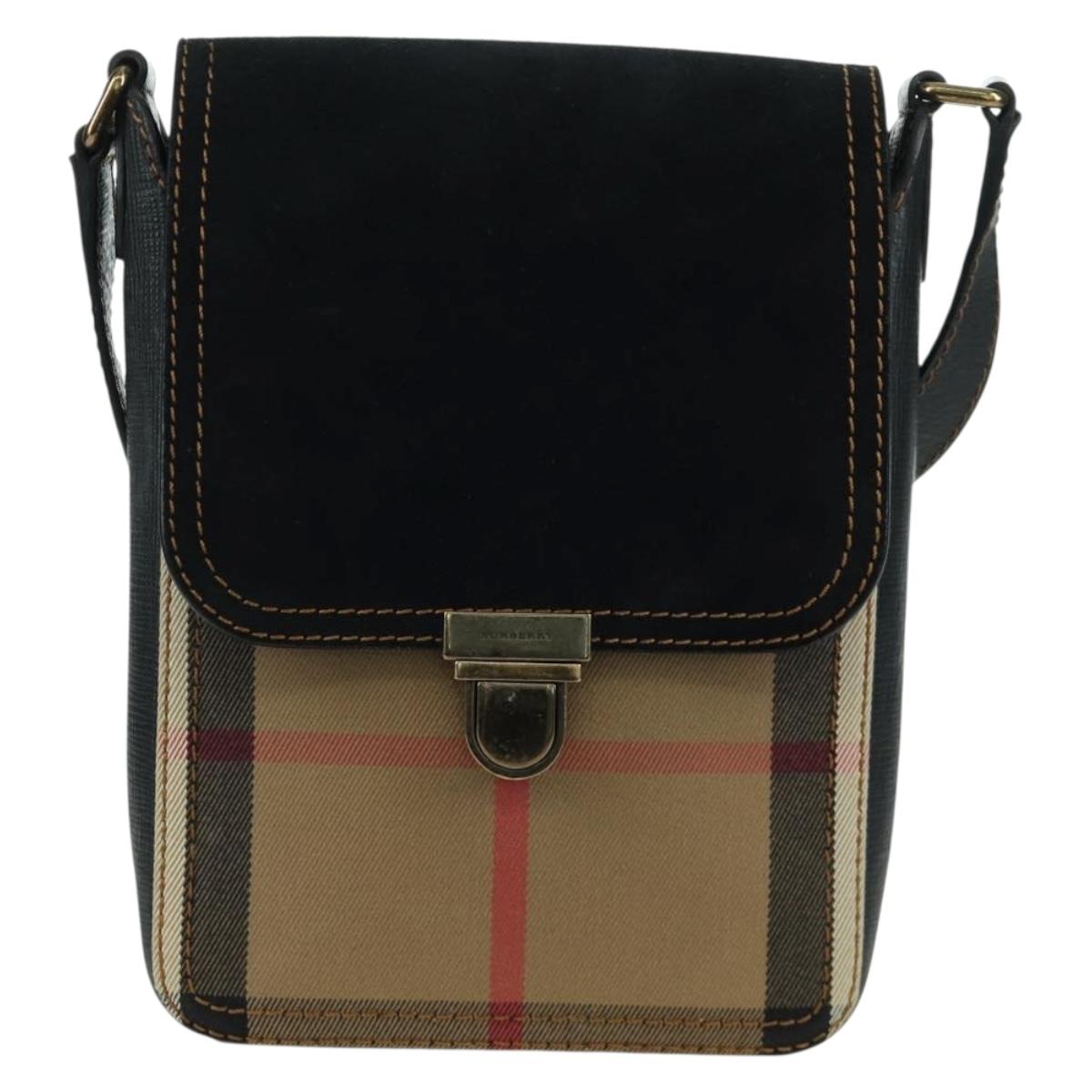 BURBERRY Nova Check Shoulder Bag Canvas Beige Gold Auth 158580V