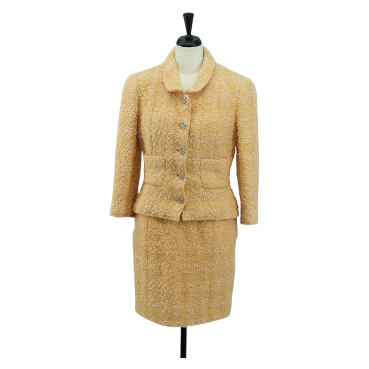 CHANEL jacket Skirt Setup Jacket Tweed Orange 40 CC Auth 158585M