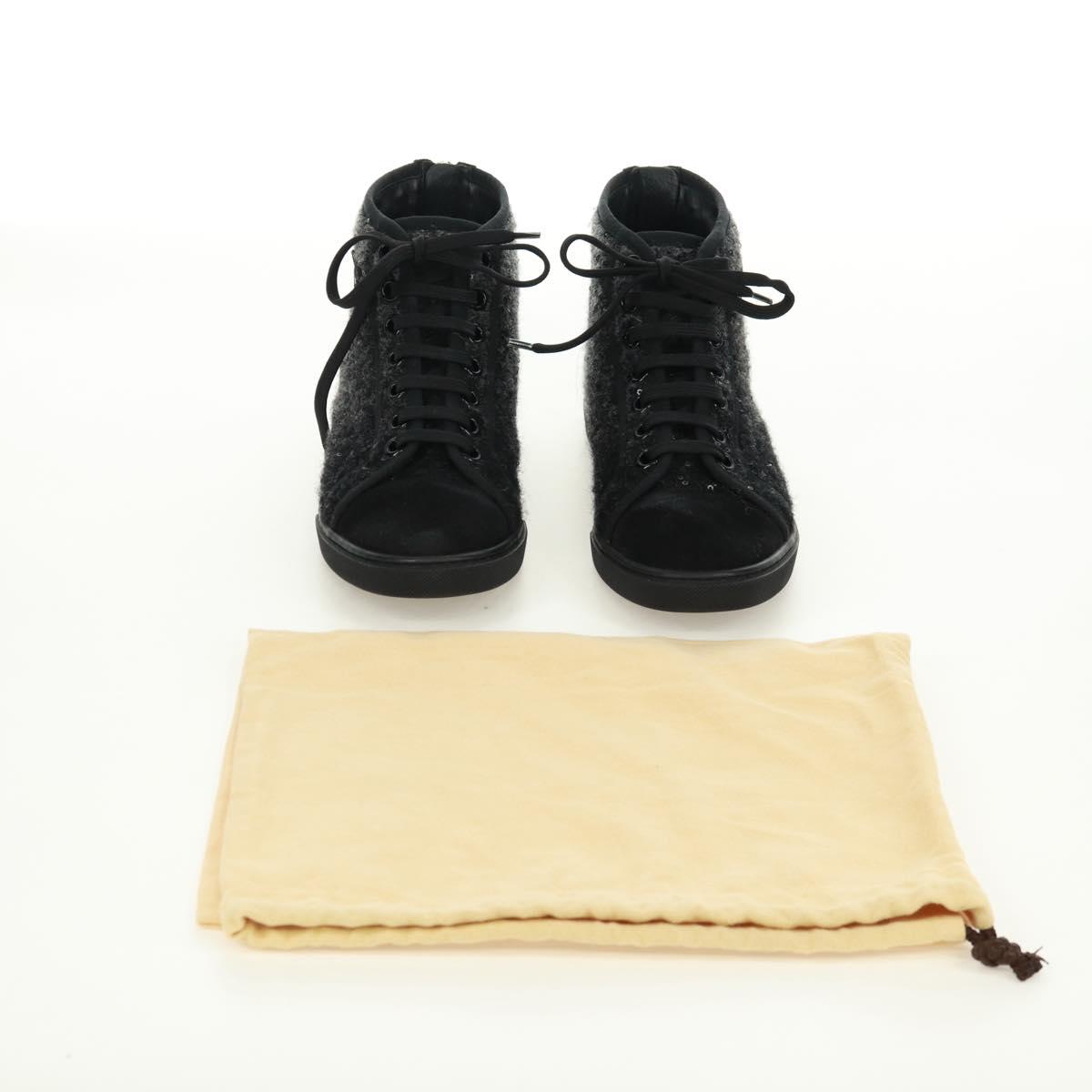 LOUIS VUITTON High Cut Sneakers Wool Canvas Black LV Auth 158597M