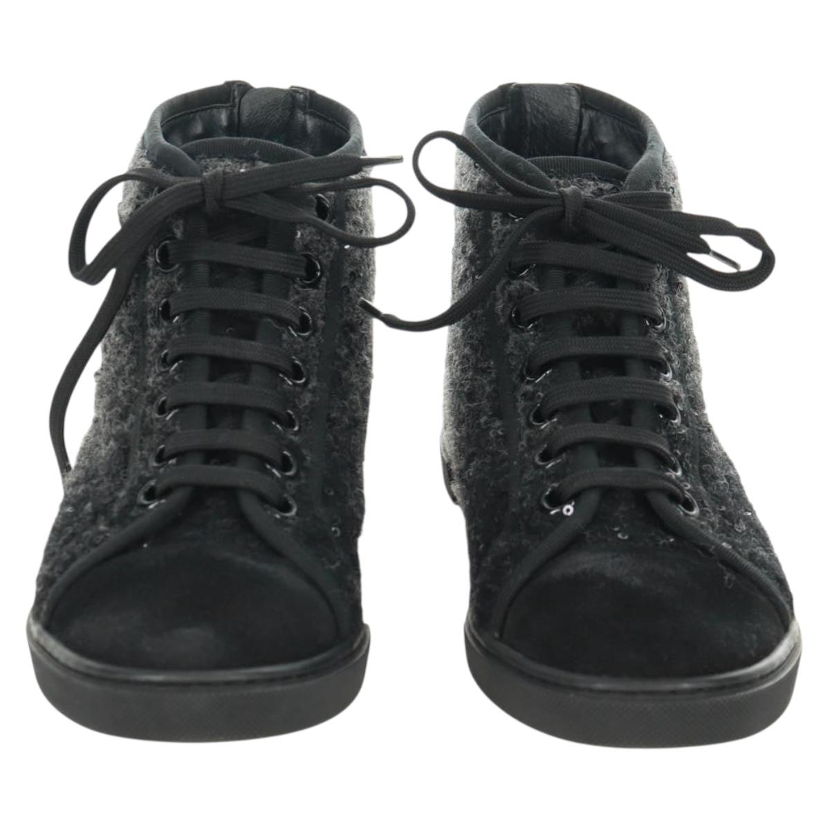 LOUIS VUITTON High Cut Sneakers Wool Canvas Black LV Auth 158597M