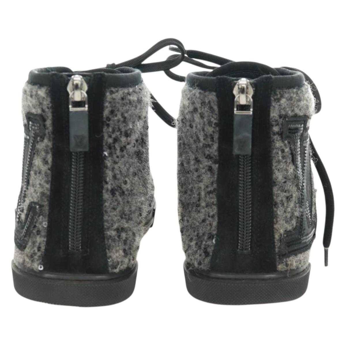 LOUIS VUITTON High Cut Sneakers Wool Canvas Black LV Auth 158597M