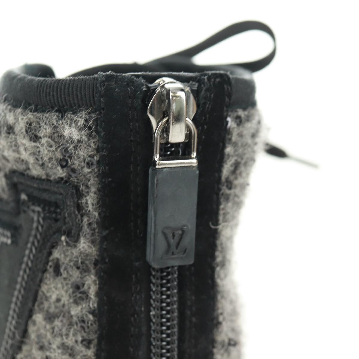 LOUIS VUITTON High Cut Sneakers Wool Canvas Black LV Auth 158597M