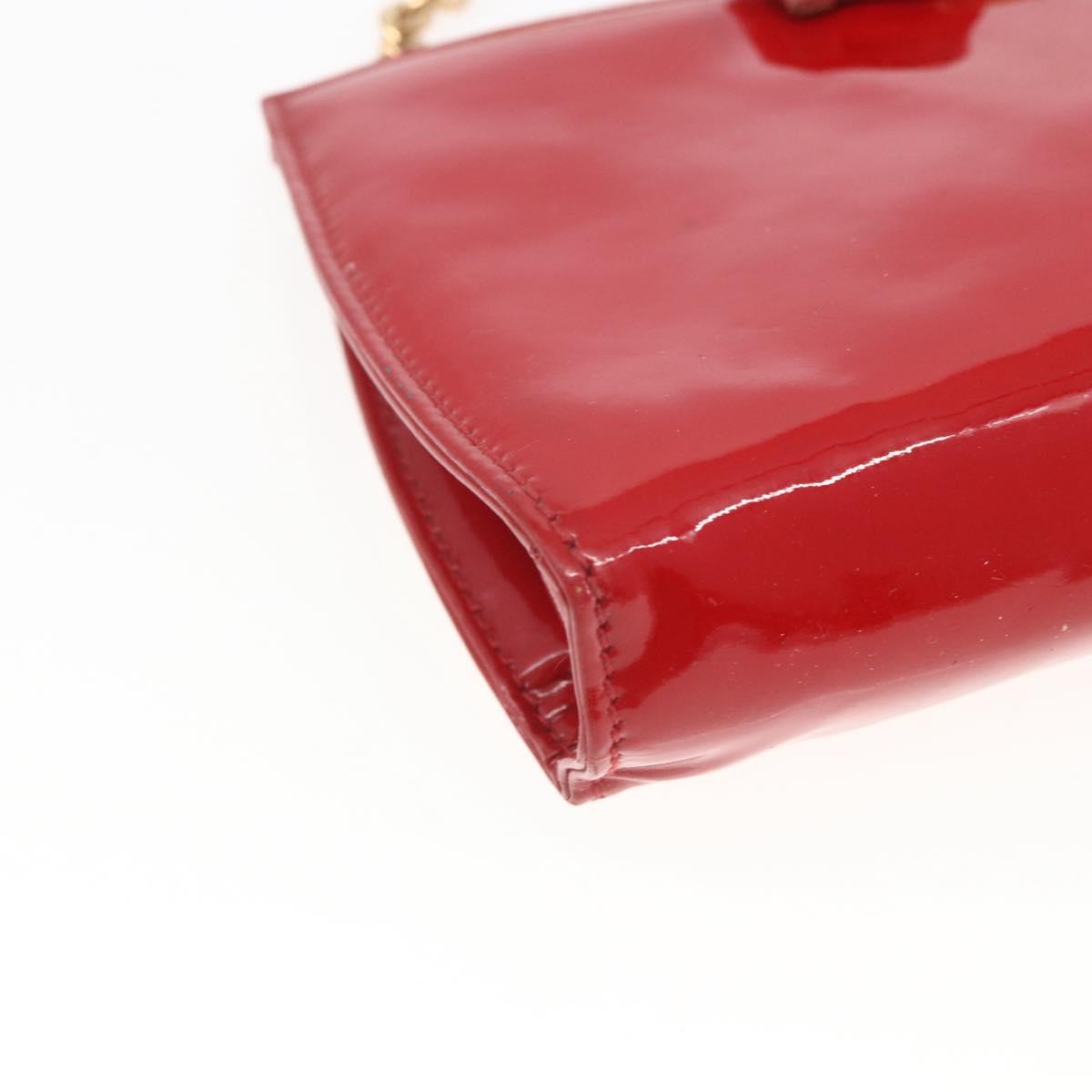 Salvatore Ferragamo Chain Accessory Pouch Patent leather Red Gold Auth 158654