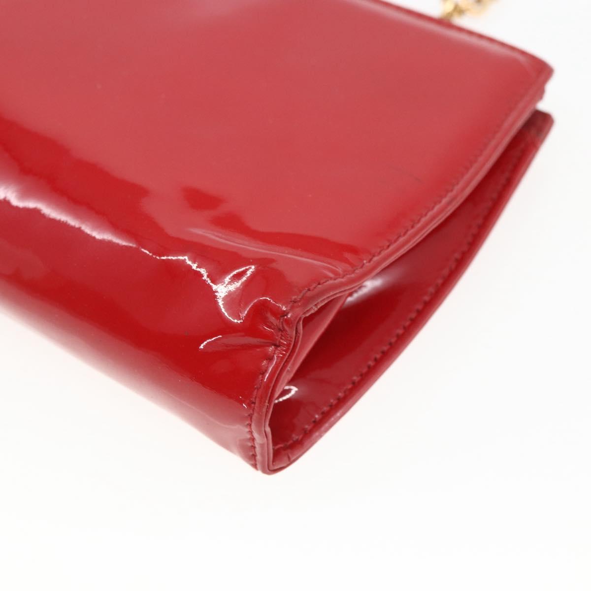 Salvatore Ferragamo Chain Accessory Pouch Patent leather Red Gold Auth 158654