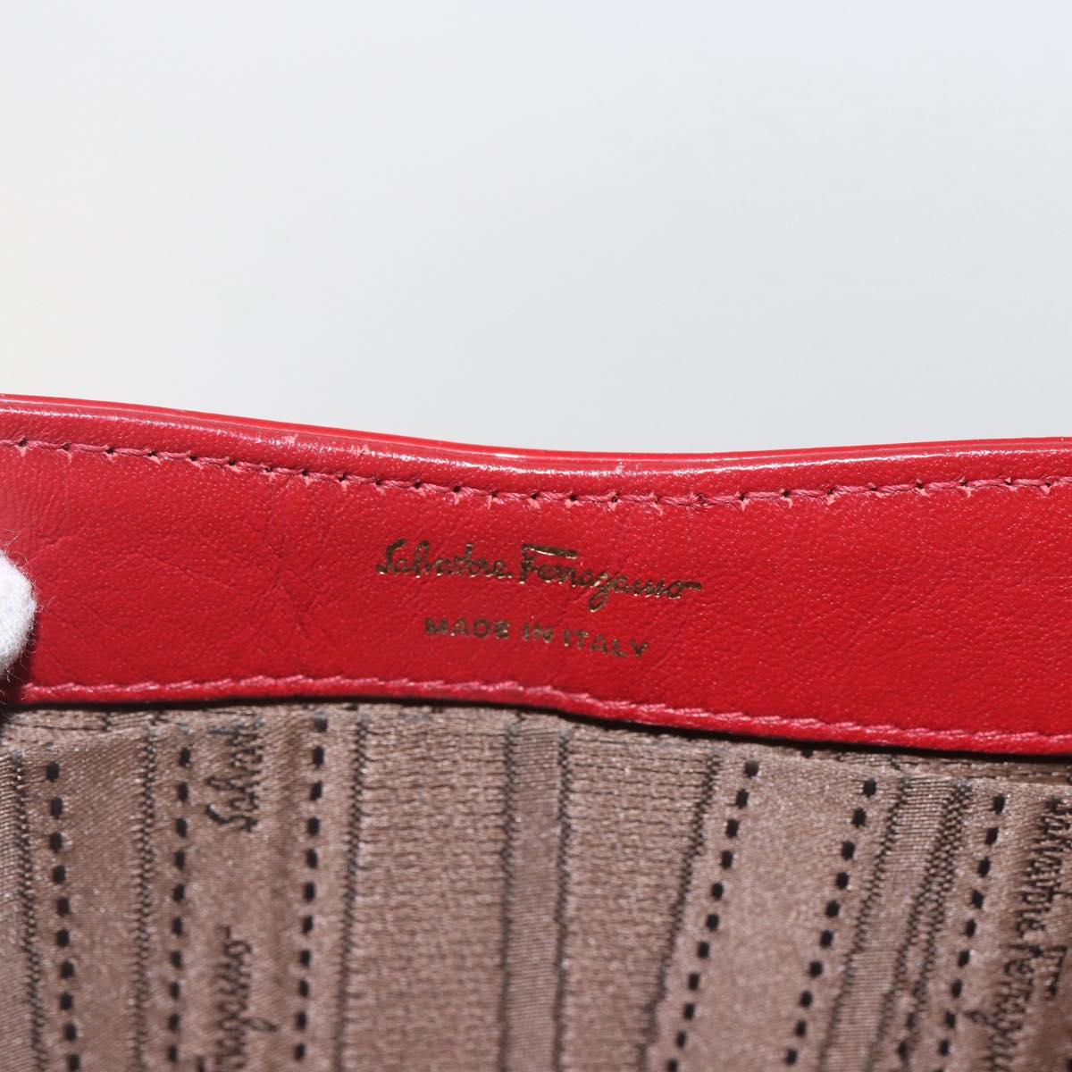 Salvatore Ferragamo Chain Accessory Pouch Patent leather Red Gold Auth 158654