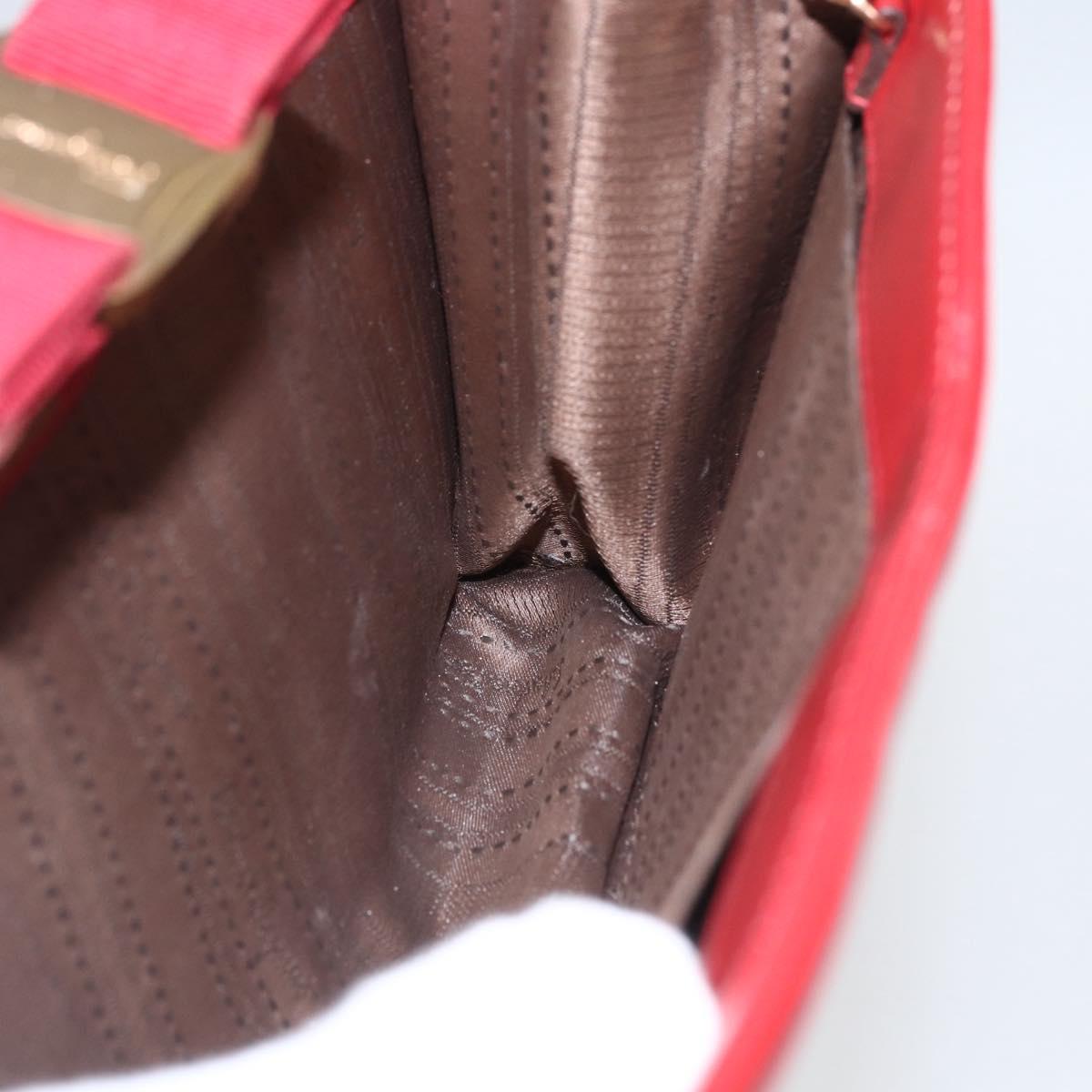 Salvatore Ferragamo Chain Accessory Pouch Patent leather Red Gold Auth 158654