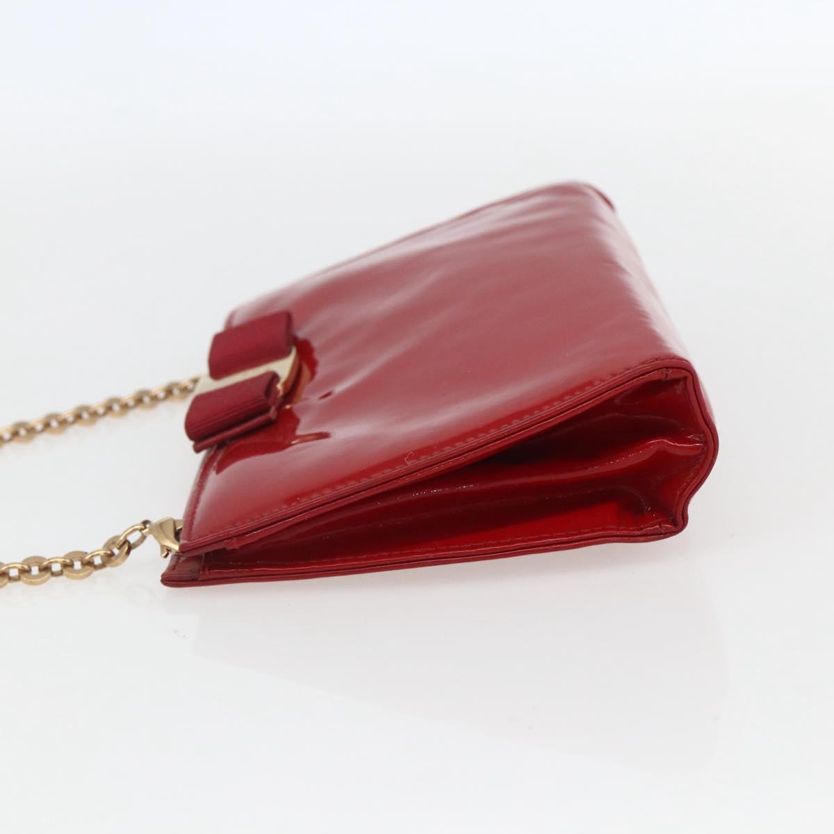 Salvatore Ferragamo Chain Accessory Pouch Patent leather Red Gold Auth 158654