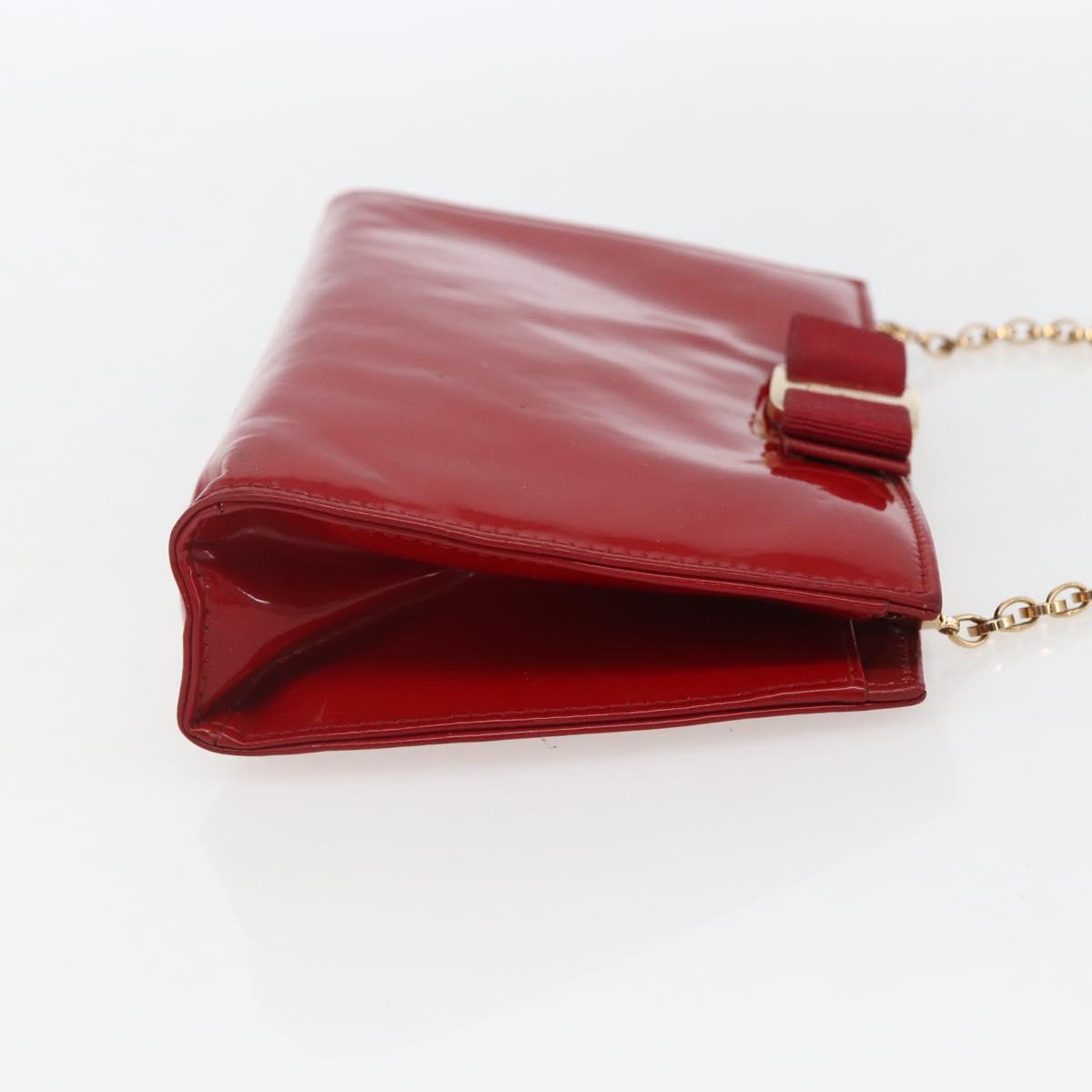 Salvatore Ferragamo Chain Accessory Pouch Patent leather Red Gold Auth 158654