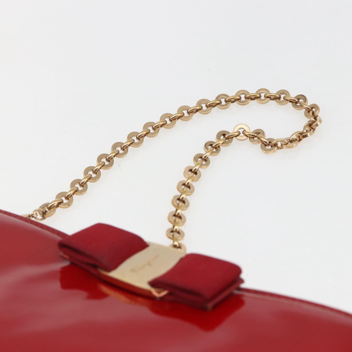 Salvatore Ferragamo Chain Accessory Pouch Patent leather Red Gold Auth 158654