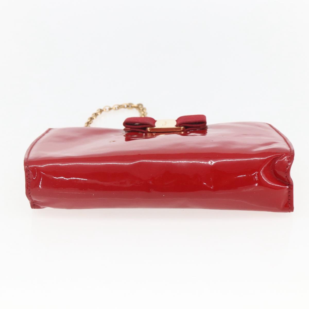 Salvatore Ferragamo Chain Accessory Pouch Patent leather Red Gold Auth 158654