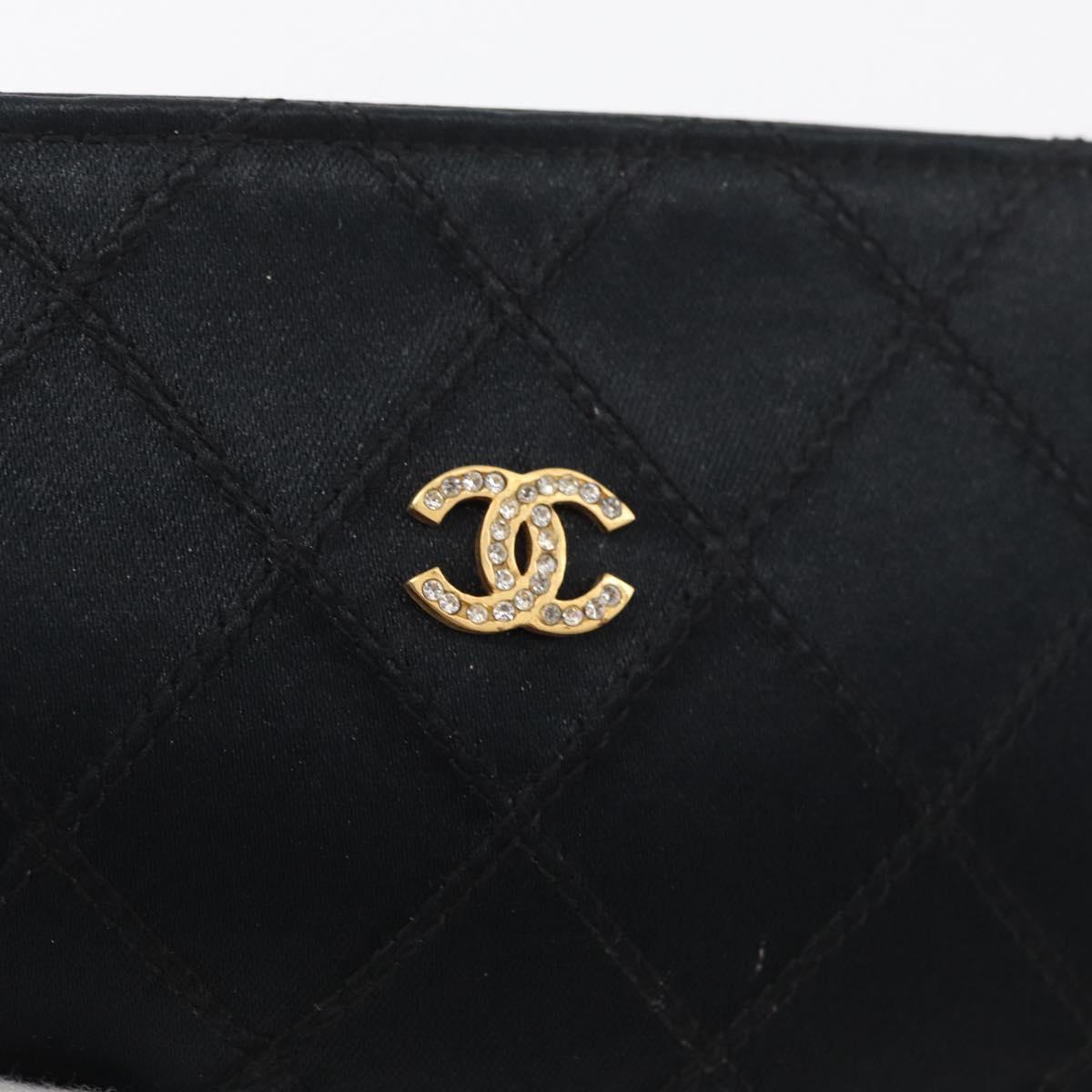 CHANEL Bicolore Pouch Satin Black Gold CC Auth 158658