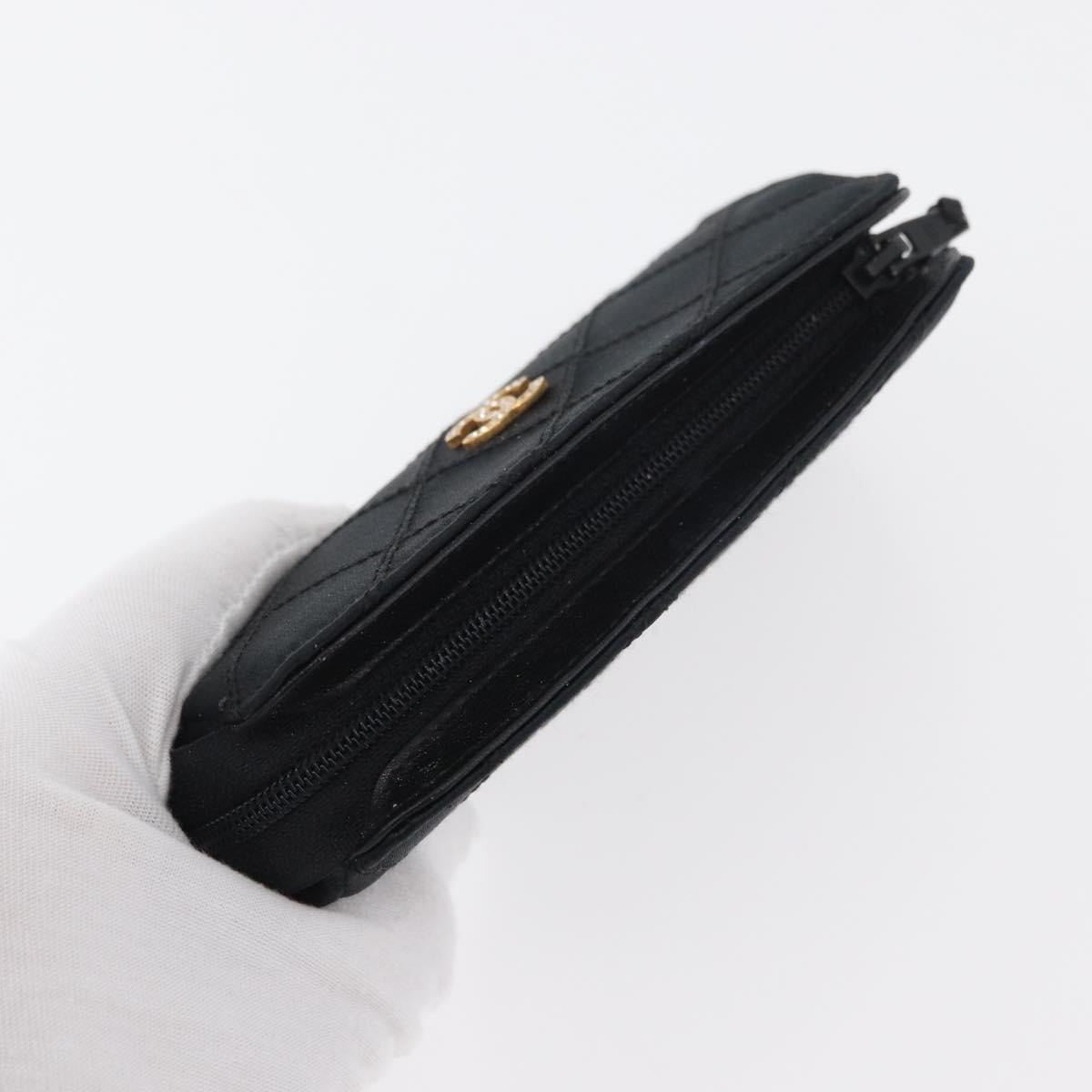 CHANEL Bicolore Pouch Satin Black Gold CC Auth 158658