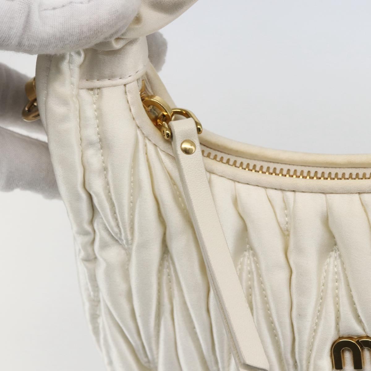 Miu Miu Matelasse Hand Bag Satin 2way White Gold Auth 158666SAM