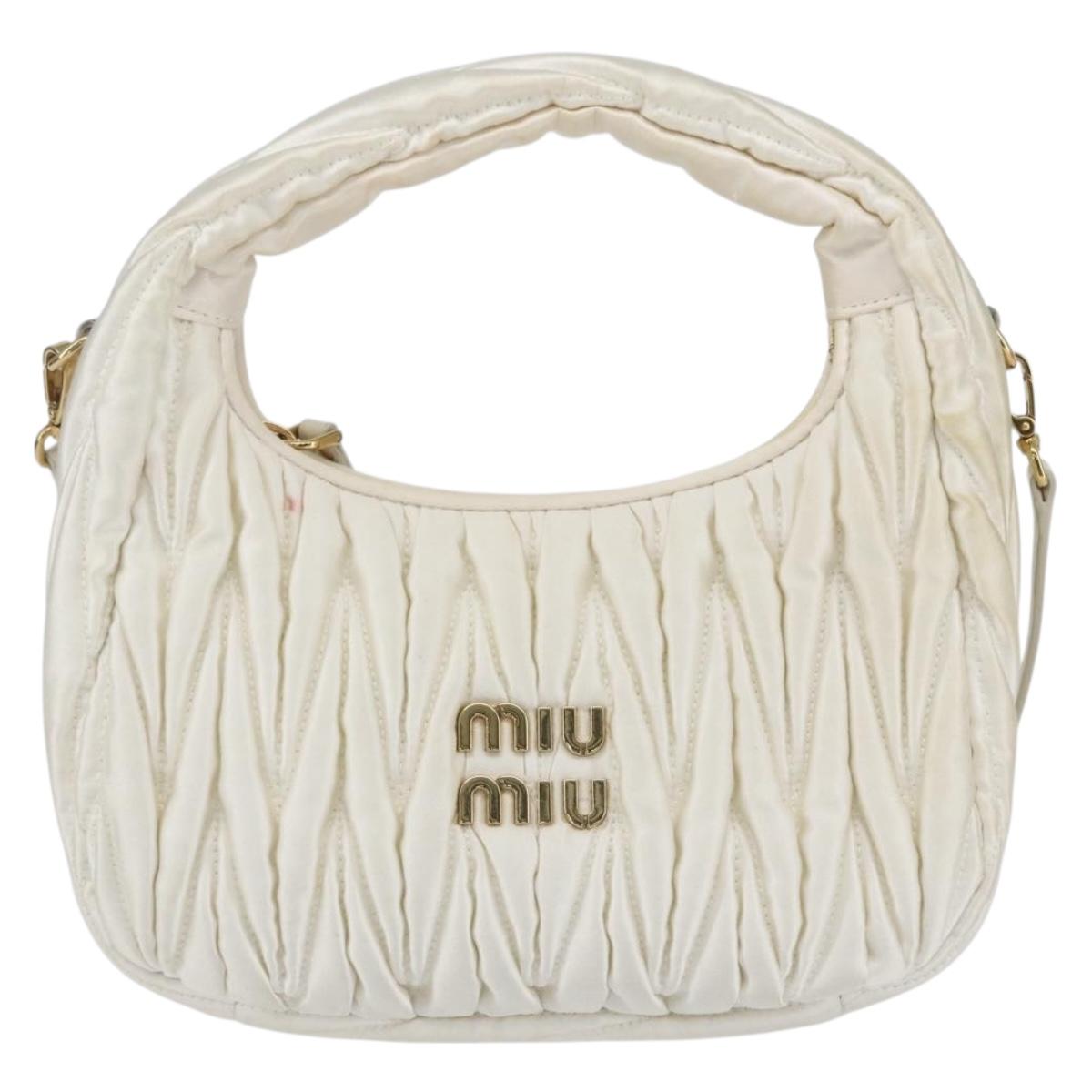 Miu Miu Matelasse Hand Bag Satin 2way White Gold Auth 158666SAM