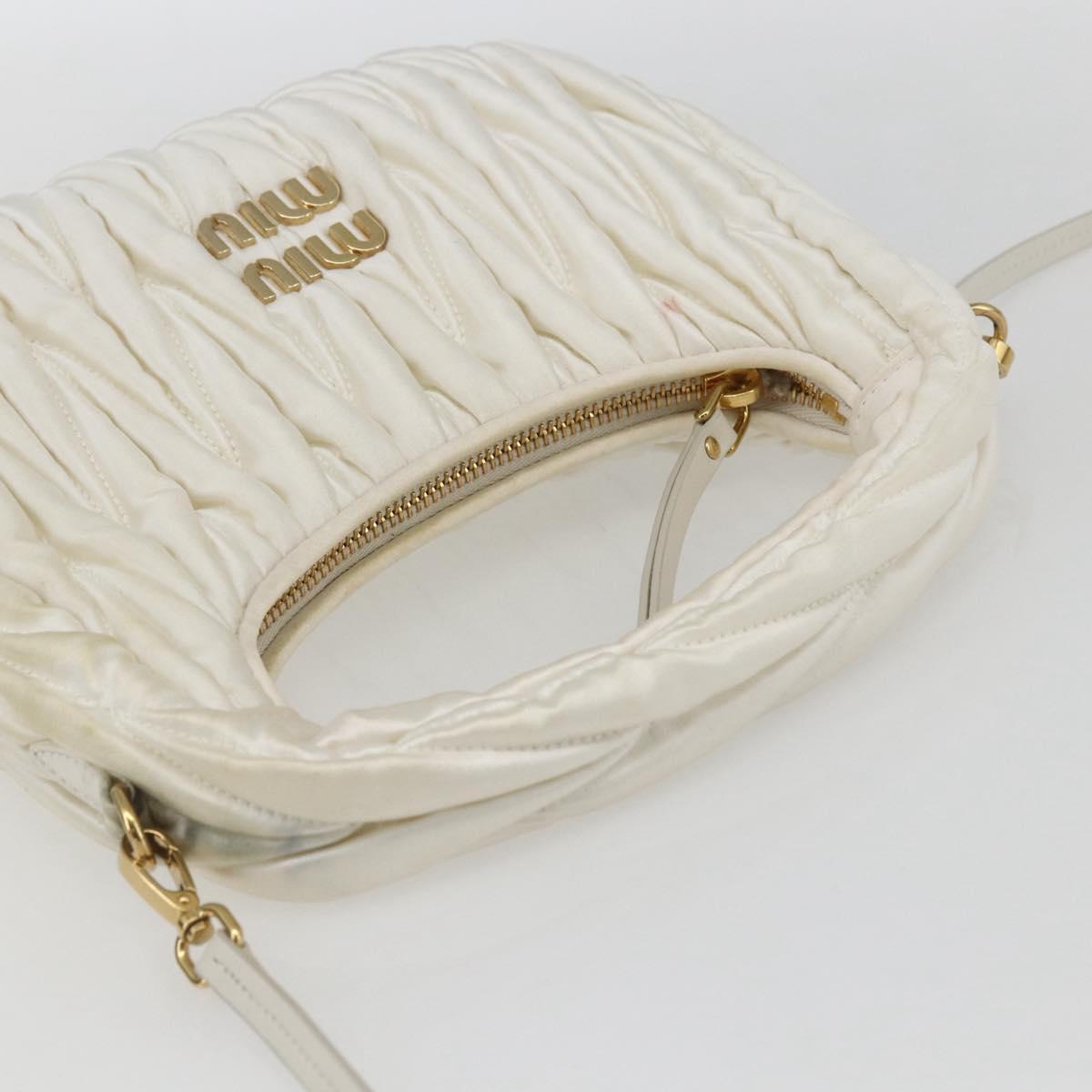 Miu Miu Matelasse Hand Bag Satin 2way White Gold Auth 158666SAM