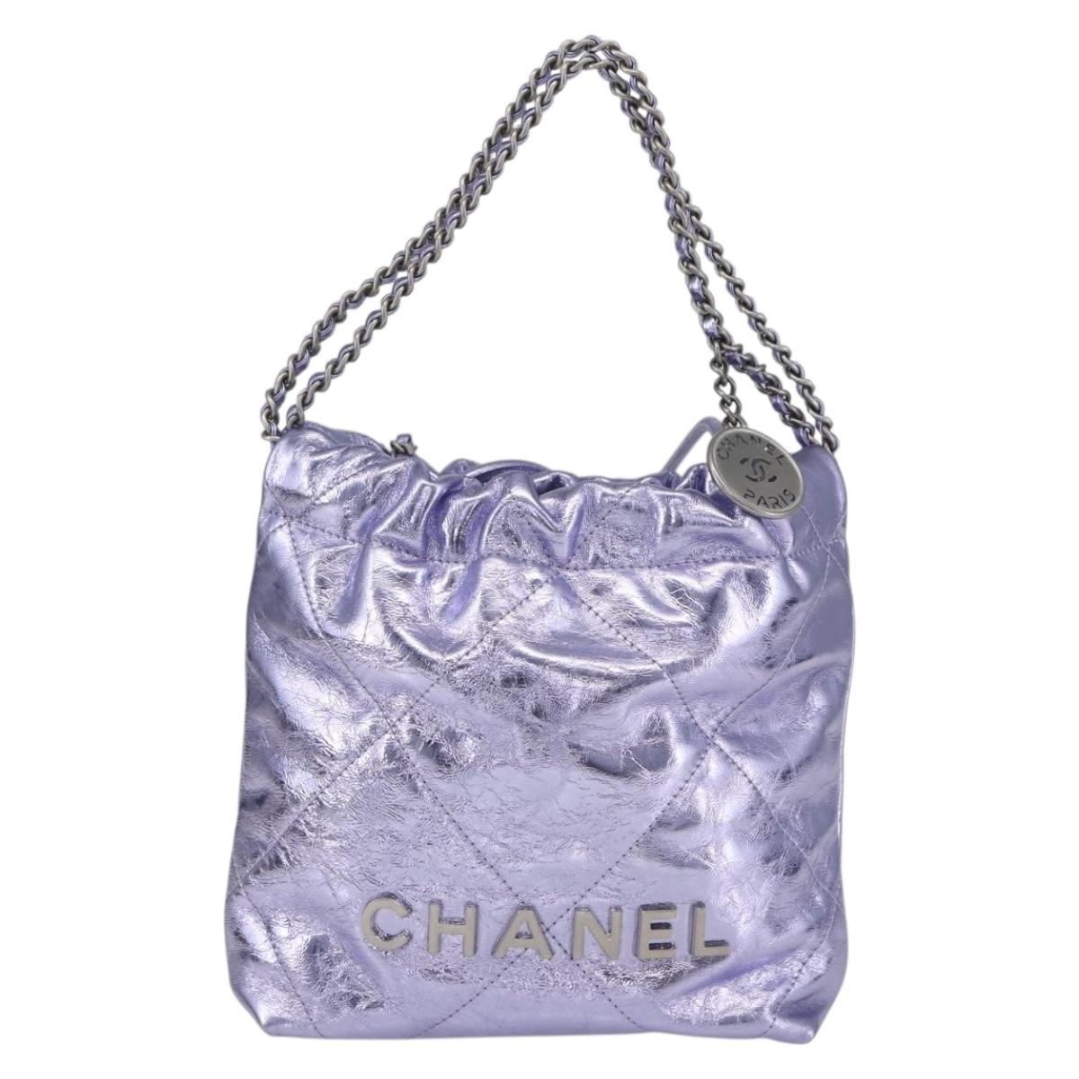 CHANEL Chain Chanel 22 Mini Hand Bag Leather 2way Purple CC Auth 158680SM