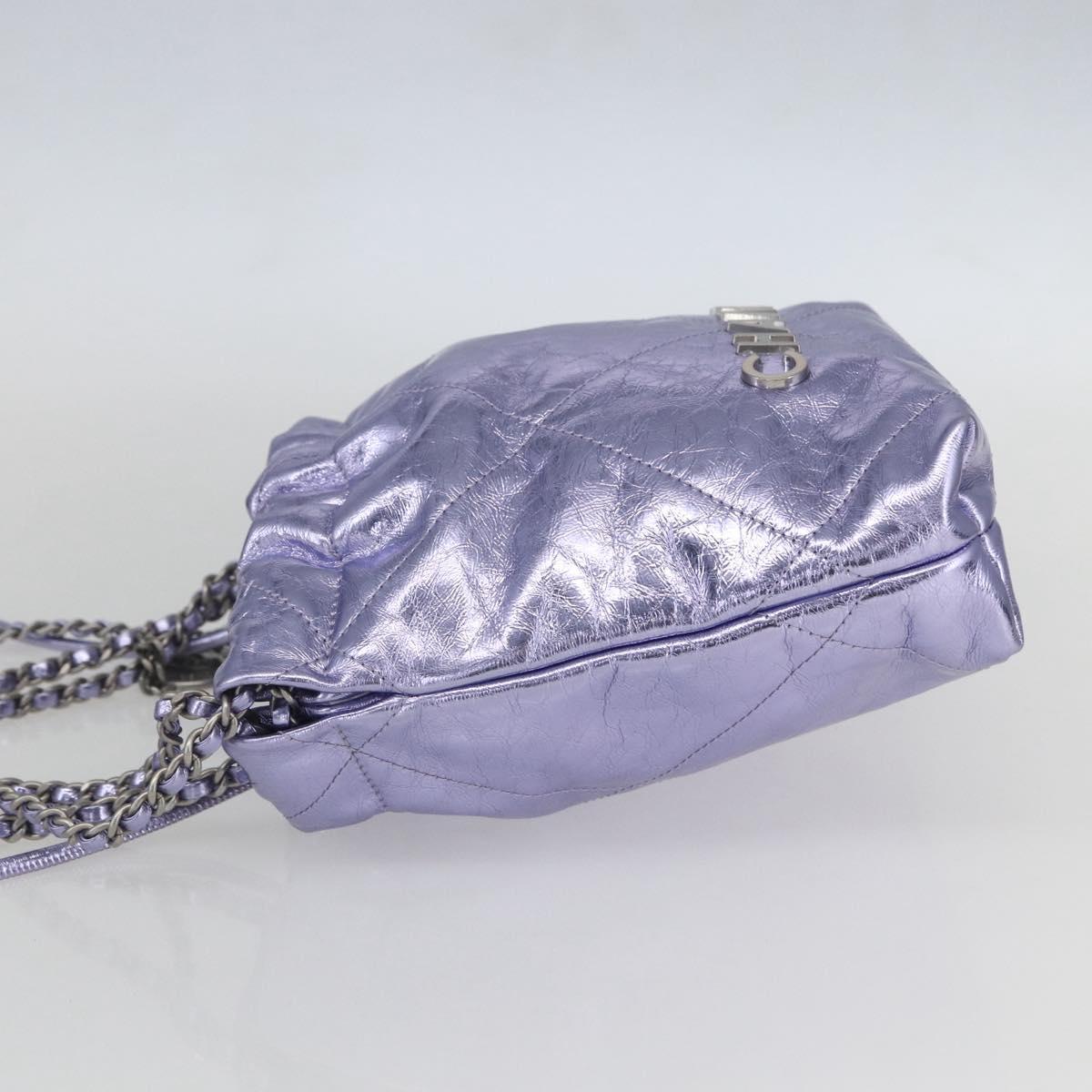 CHANEL Chain Chanel 22 Mini Hand Bag Leather 2way Purple CC Auth 158680SM