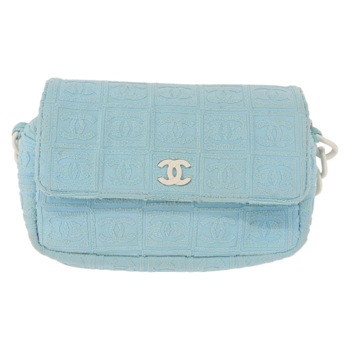 CHANEL Plastic Chain Shoulder Bag Pile Light Blue Silver CC Auth 158681V