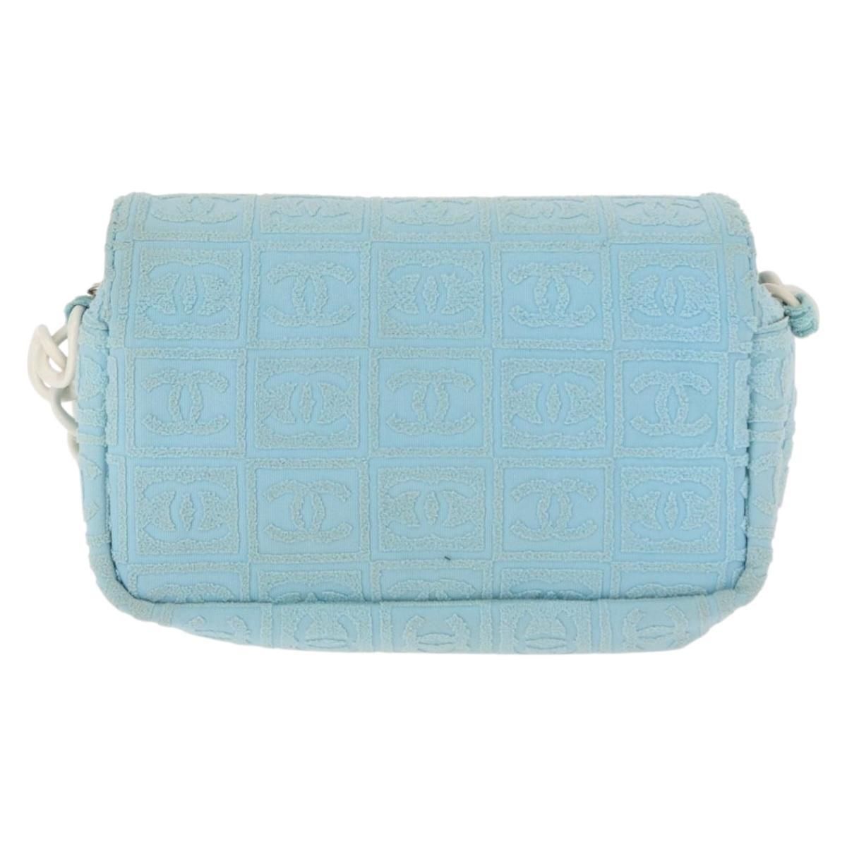 CHANEL Plastic Chain Shoulder Bag Pile Light Blue Silver CC Auth 158681V