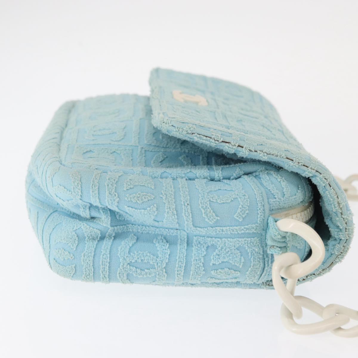 CHANEL Plastic Chain Shoulder Bag Pile Light Blue Silver CC Auth 158681V