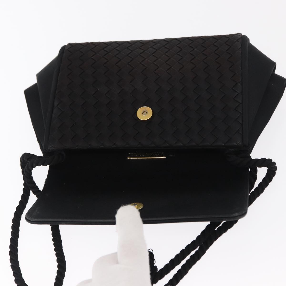 BOTTEGA VENETA INTRECCIATO Shoulder Bag Satin Black Gold Auth 158685