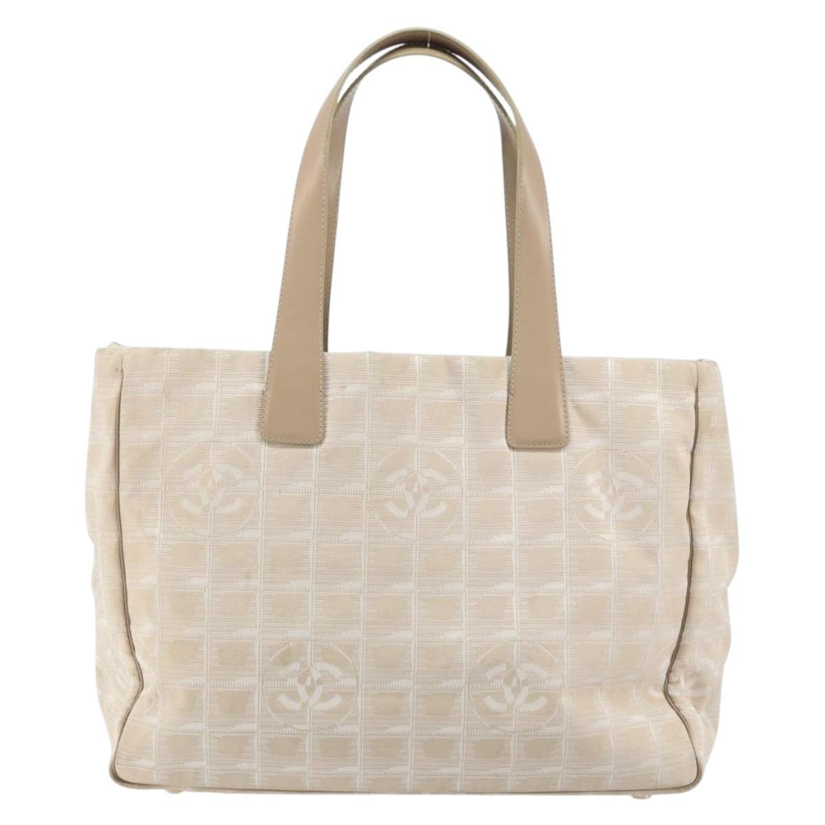 CHANEL New Travel Line Tote Bag Beige Gold CC Auth 158686