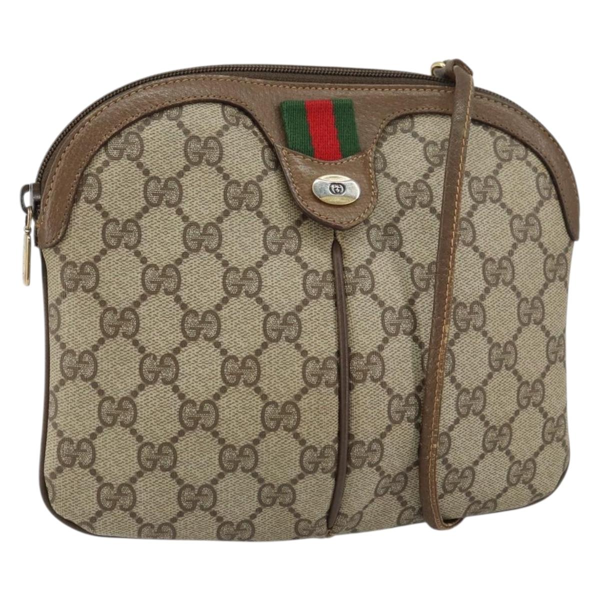 GUCCI GG Supreme Web Sherry Line Bag PVC Beige Gold 904 02 047 Auth 158689